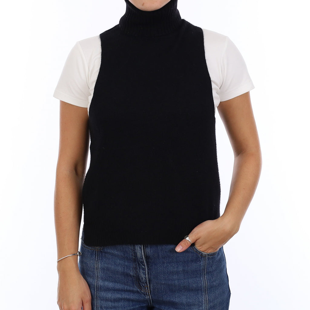 Black Cashmere Polo Neck Tank Top Medium