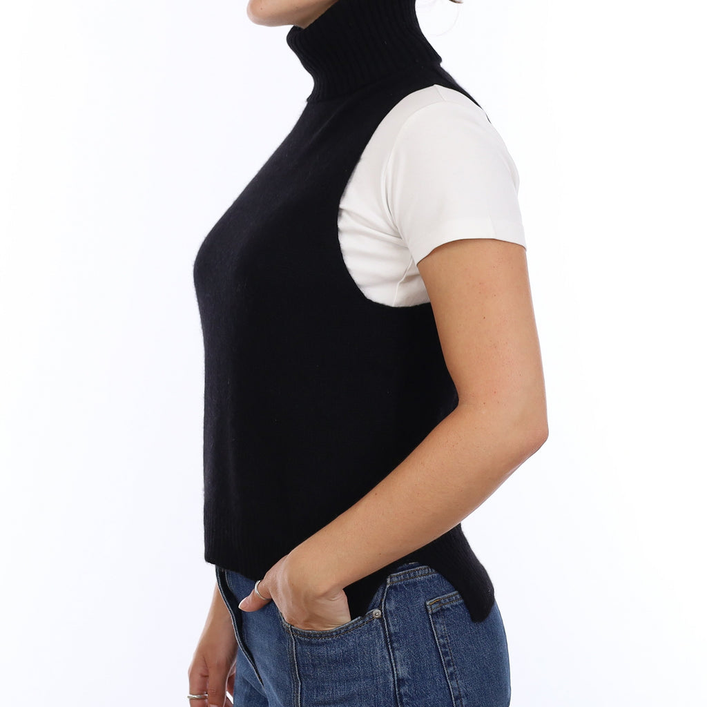 Black Cashmere Polo Neck Tank Top Medium