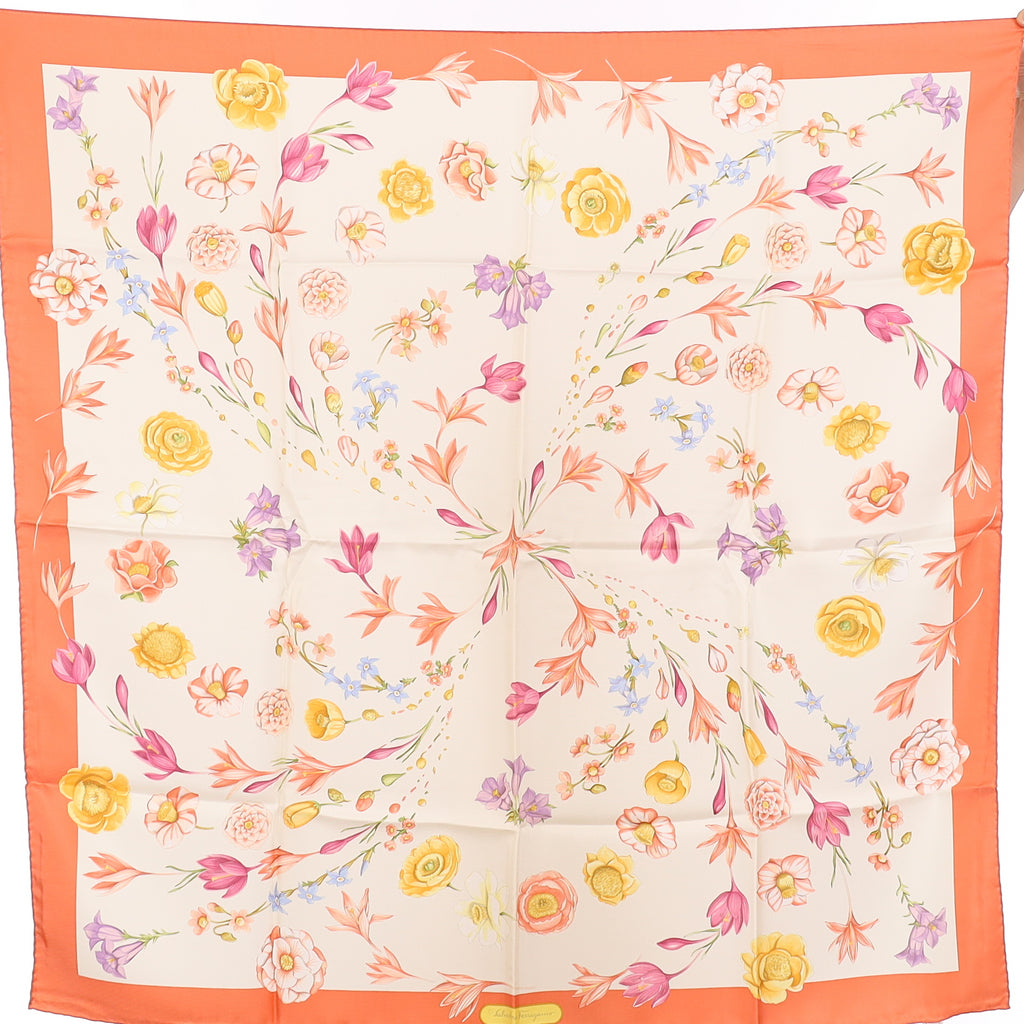 Brand New Boxed Salvatore Ferragamo Floral Silk Scarf