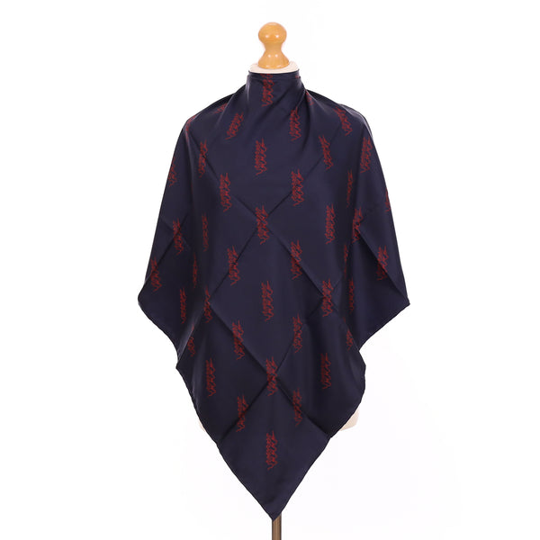 Jacqmar Navy Repeating Figures Design Vintage Silk Scarf