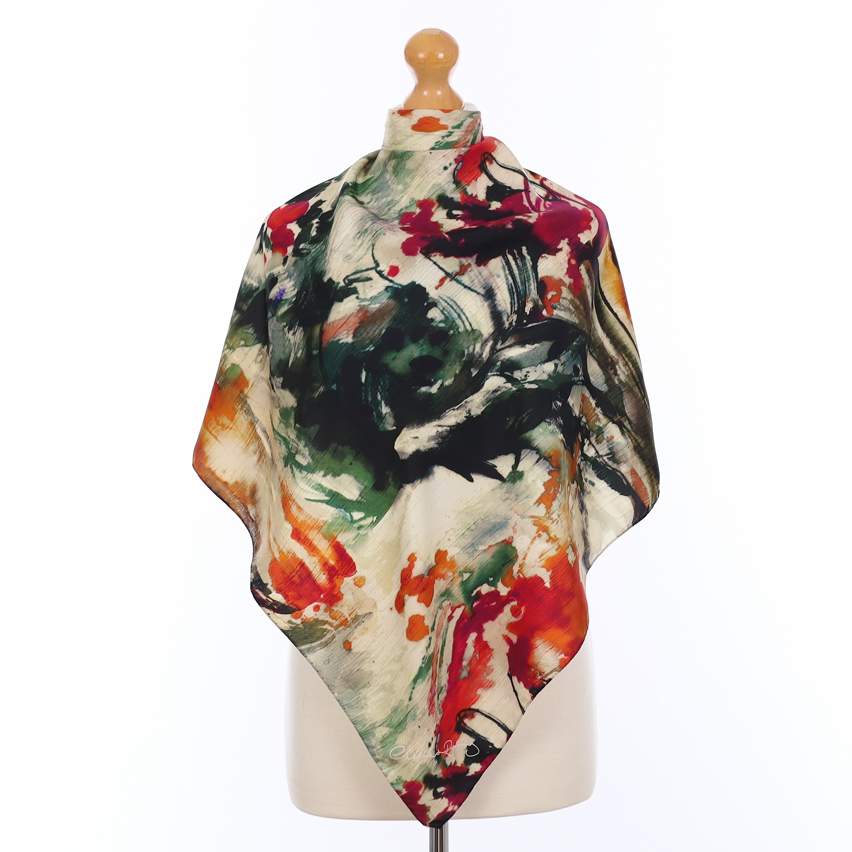 Pristine Clelia & Romy Green and Magenta Artistic Silk Scarf