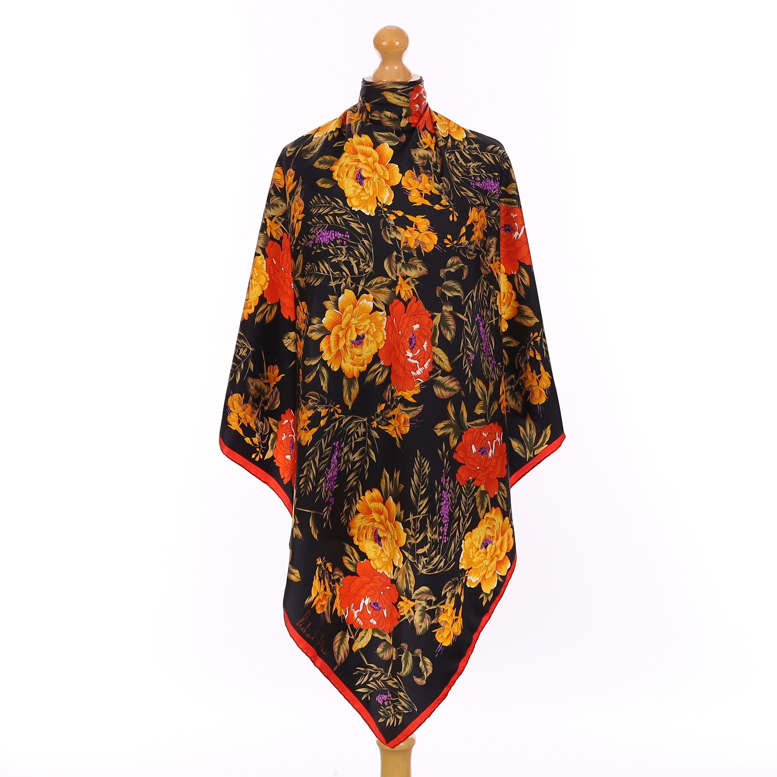 Richard Allan Red and Black Floral Vintage Silk Scarf