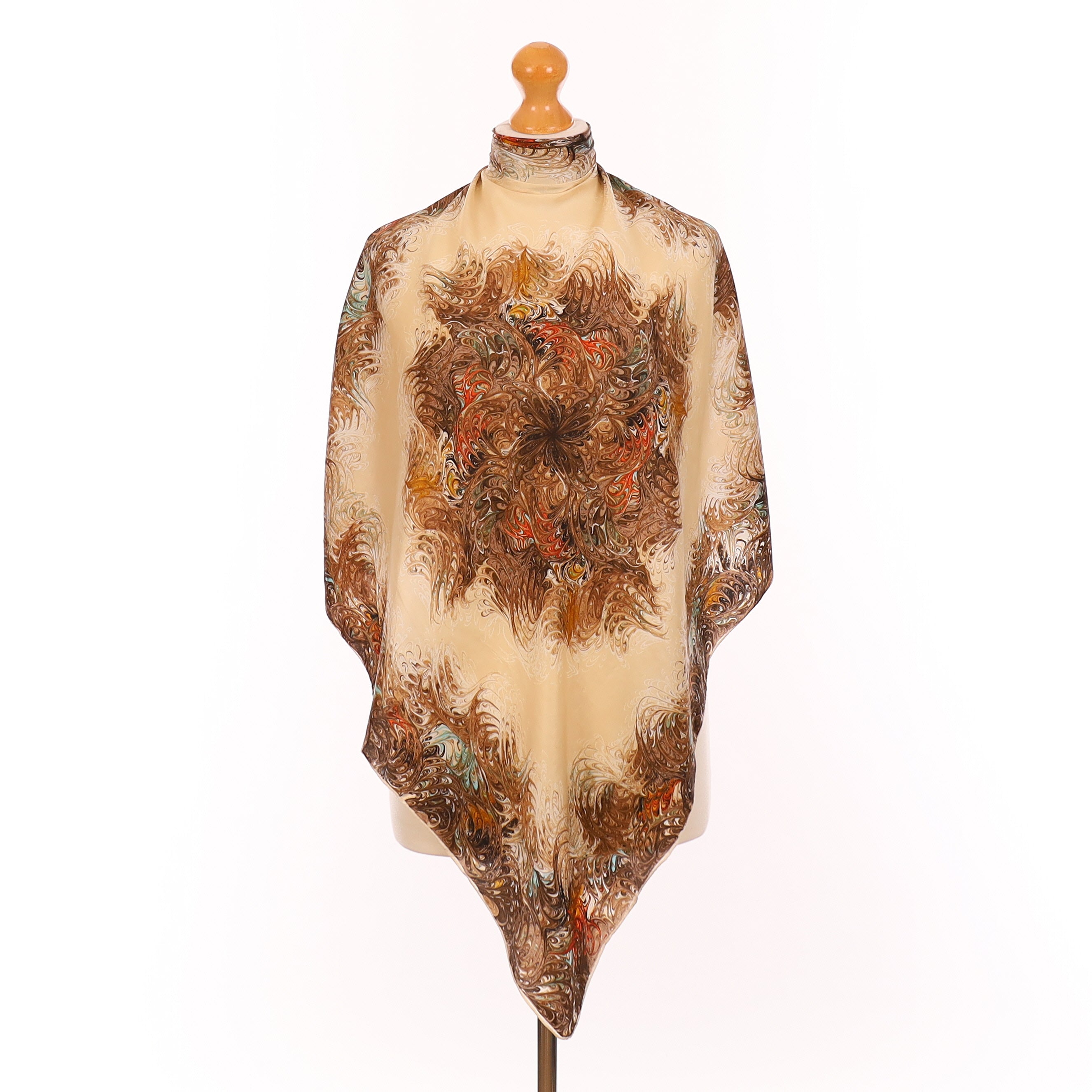 Brown Marble Design Vintage Silk Scarf