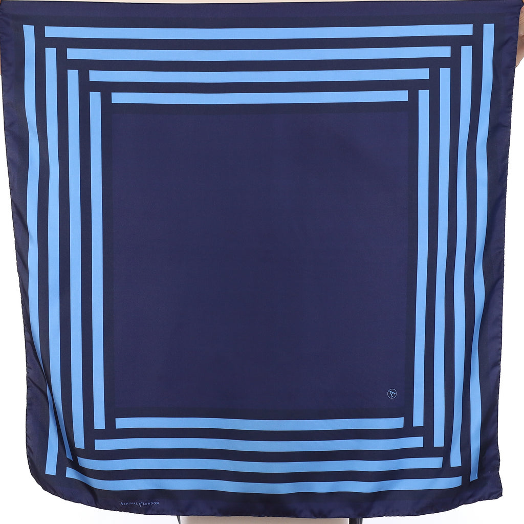 Brand New Aspinal Blue Stripe Silk Scarf