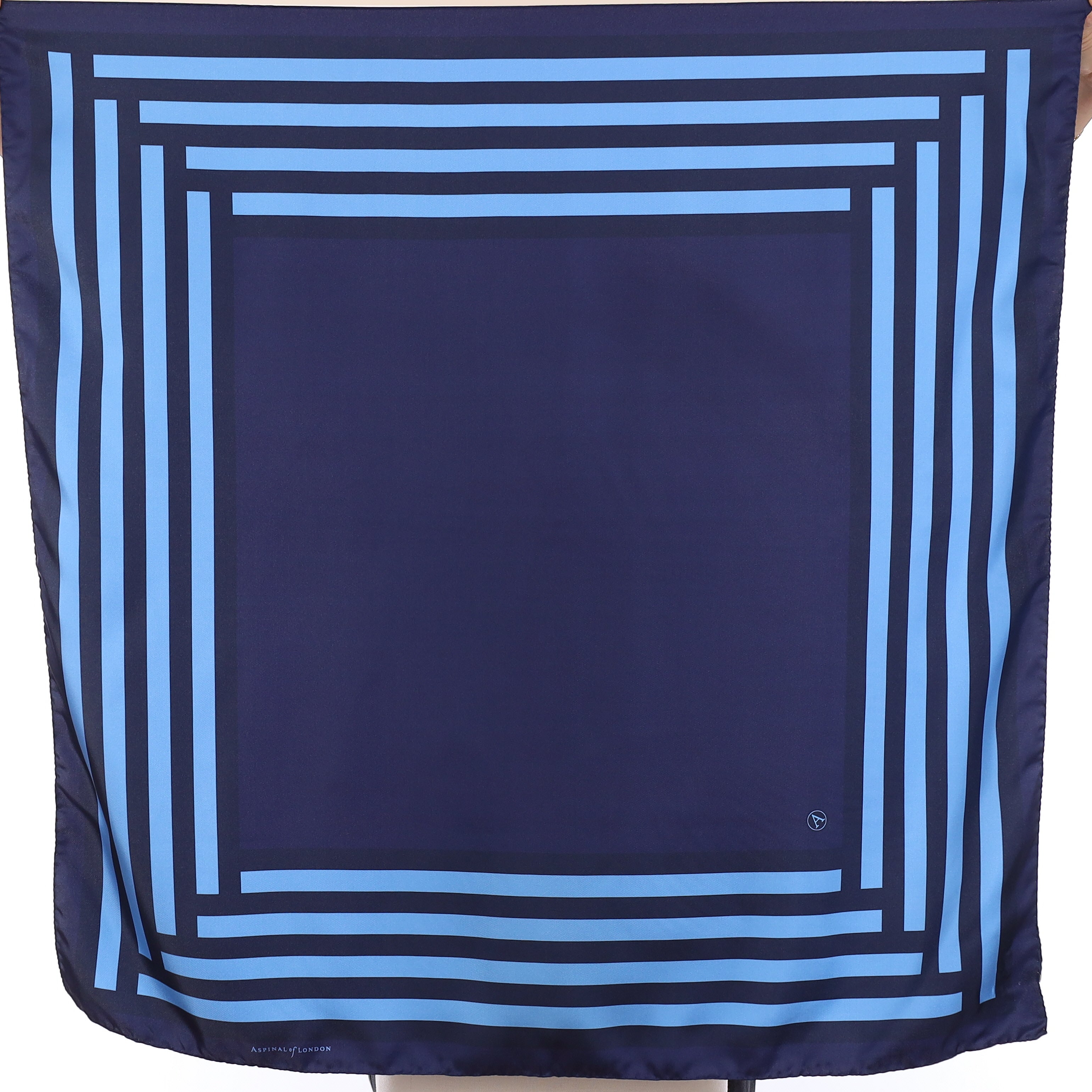 Brand New Aspinal Blue Stripe Silk Scarf