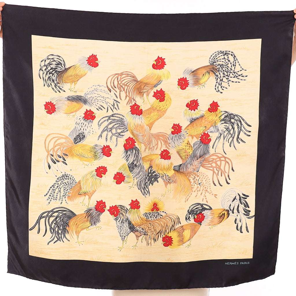 Rare Hermès Les Coqs Silk Scarf