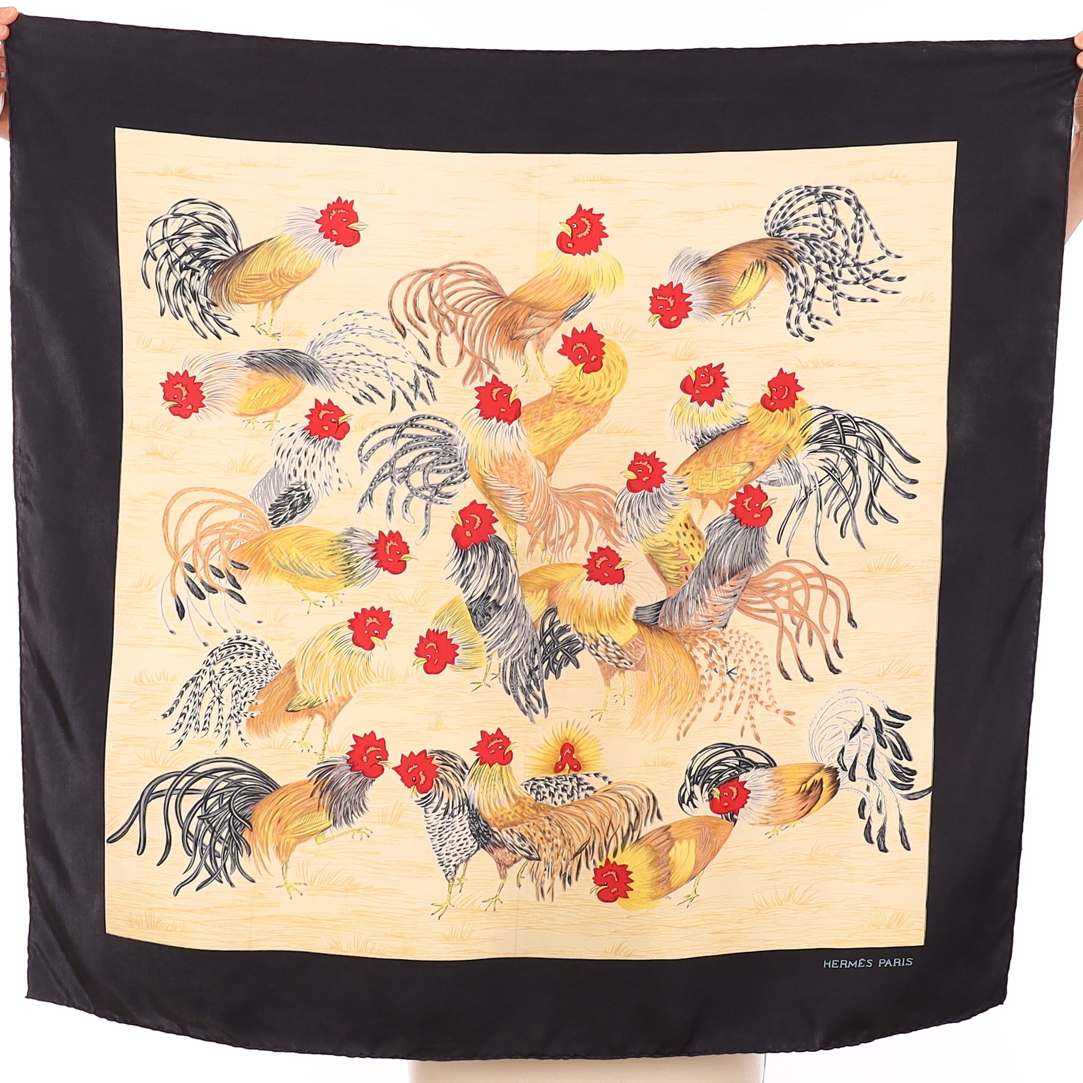Rare Hermès Les Coqs Silk Scarf