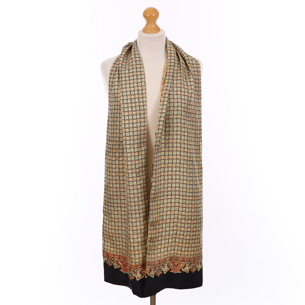 Pristine Black and Orange Double Faced Silk Opera Scarf