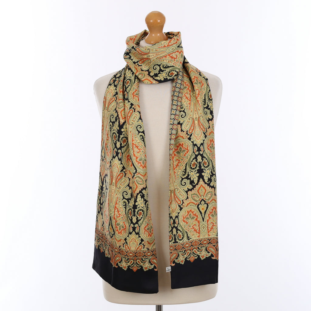 Pristine Black and Orange Double Faced Silk Opera Scarf