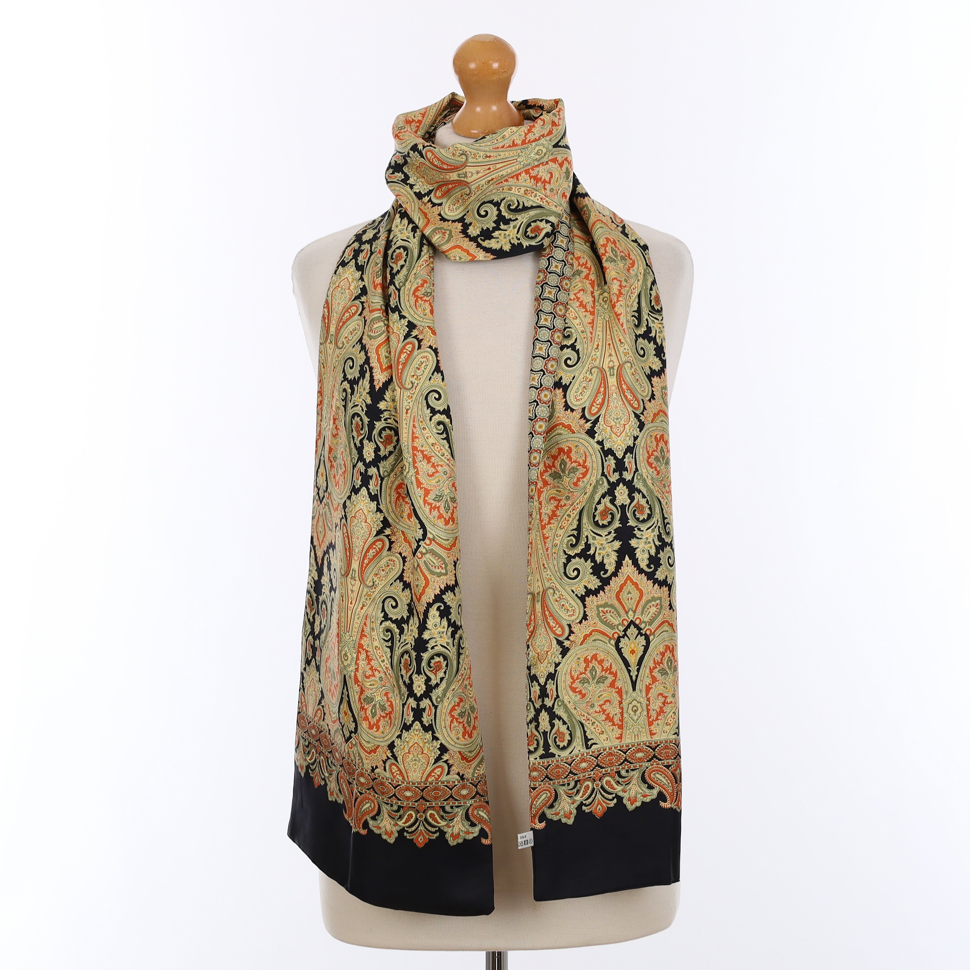 Pristine Black and Orange Double Faced Silk Opera Scarf