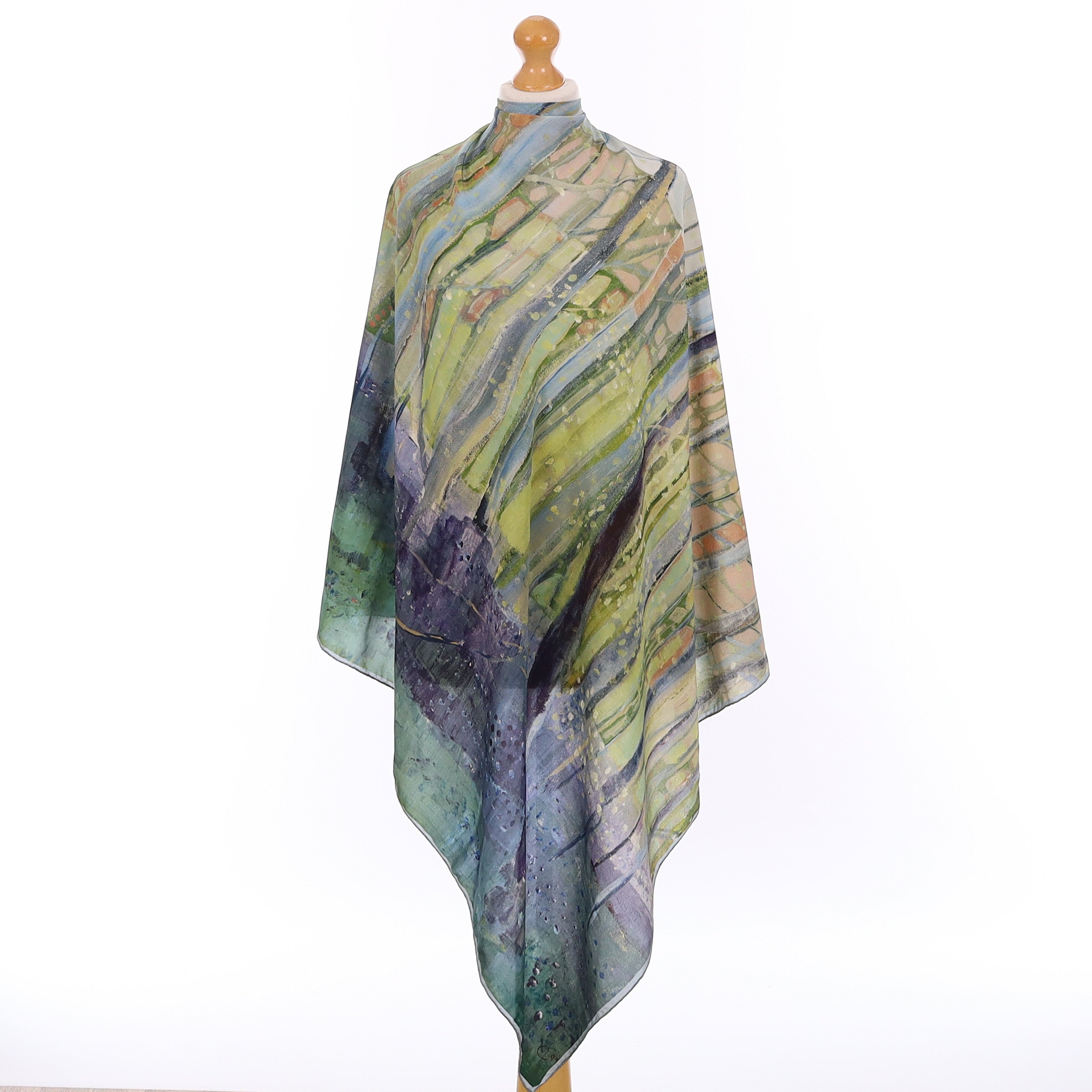 Pristine Blue Abstract Forest Silk Scarf