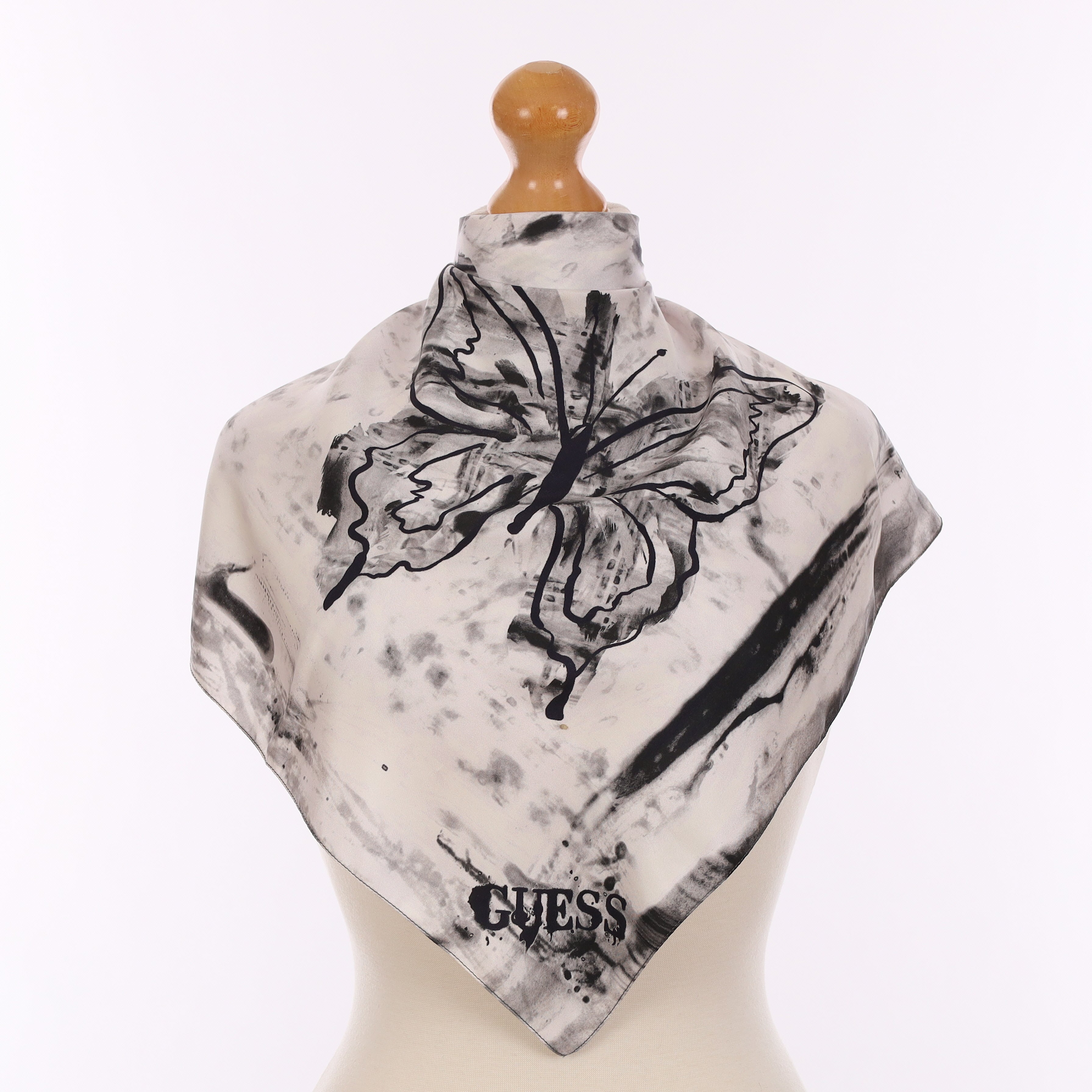 Pristine Guess Monochrome Butterfly Silk Scarf
