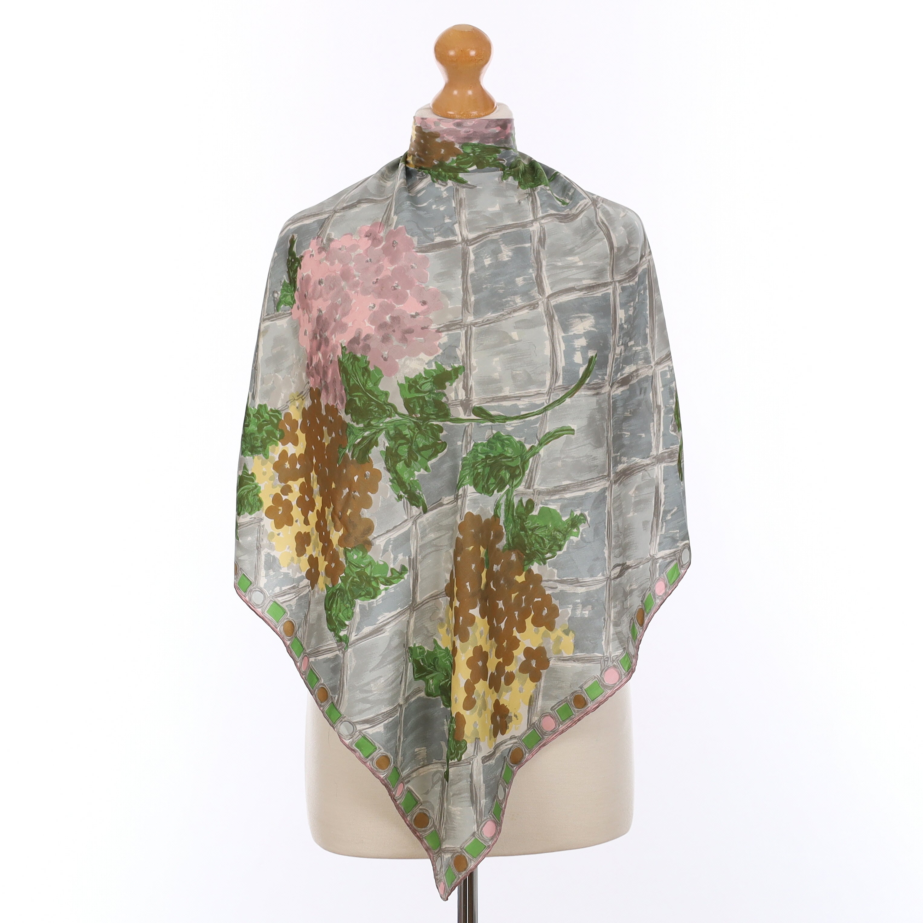 Grey Floral Design Vintage Silk Scarf