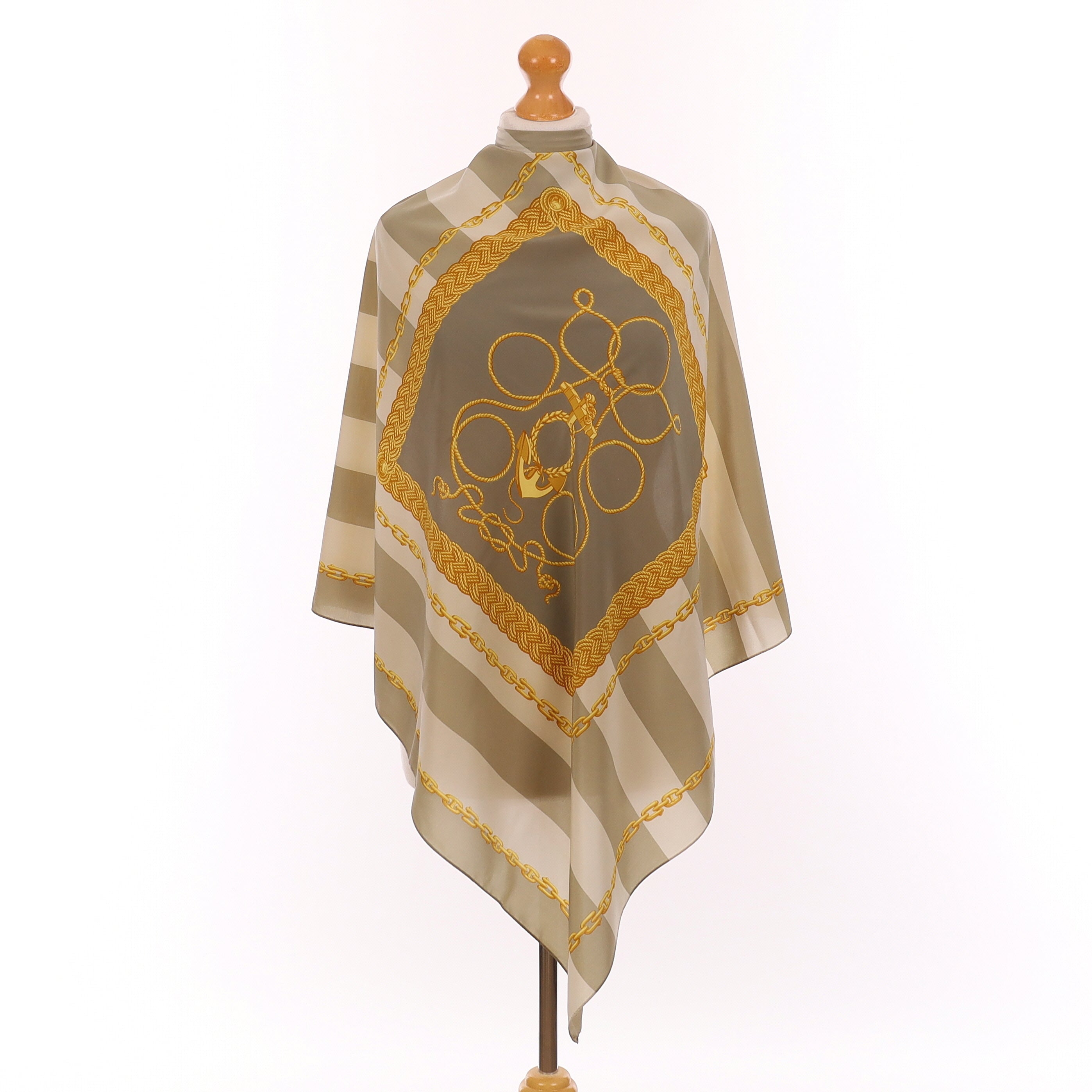 Jaeger Khaki and Gold Vintage Silk Scarf
