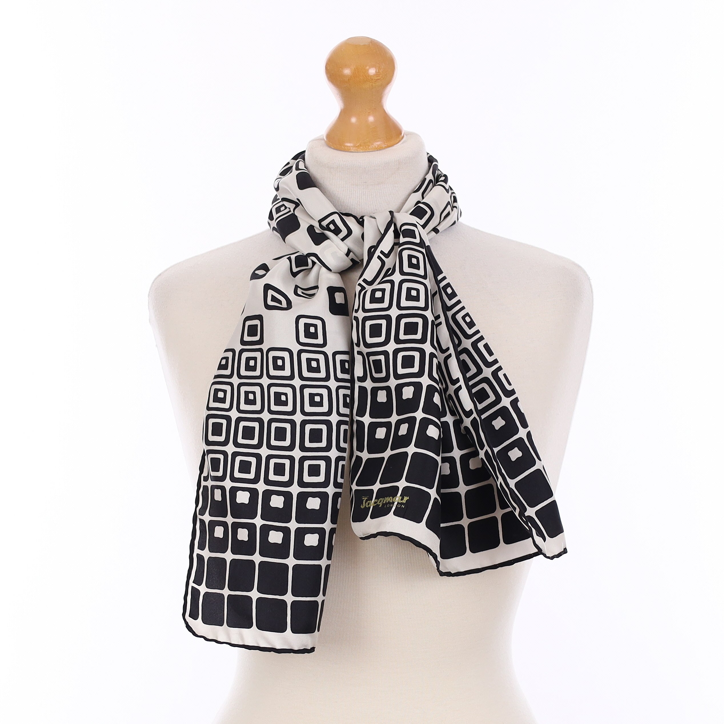 Jaeger Monochrome Block Design Vintage Silk Scarf