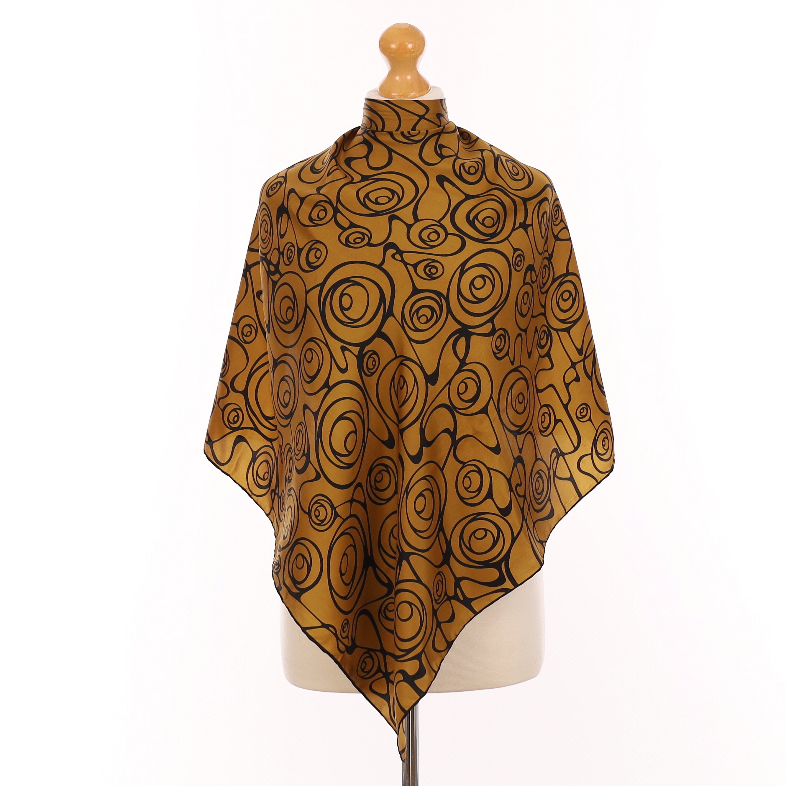 Jacqmar Copper and Black Swirl Vintage Silk Scarf