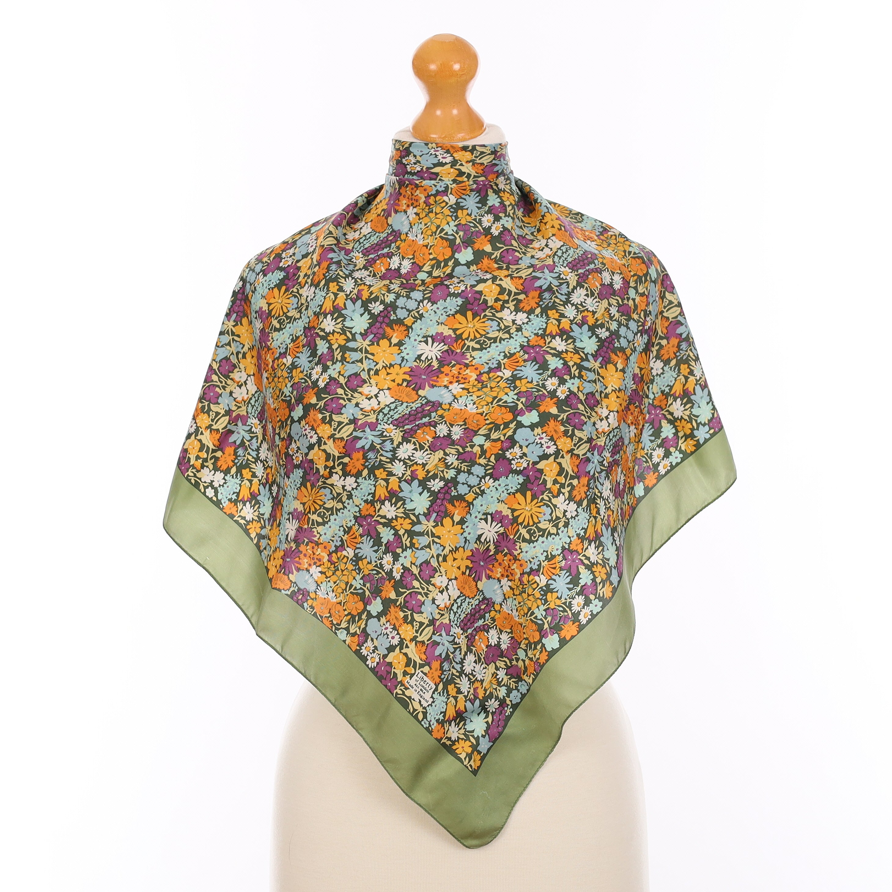 Liberty Green Floral Vintage Silk Scarf