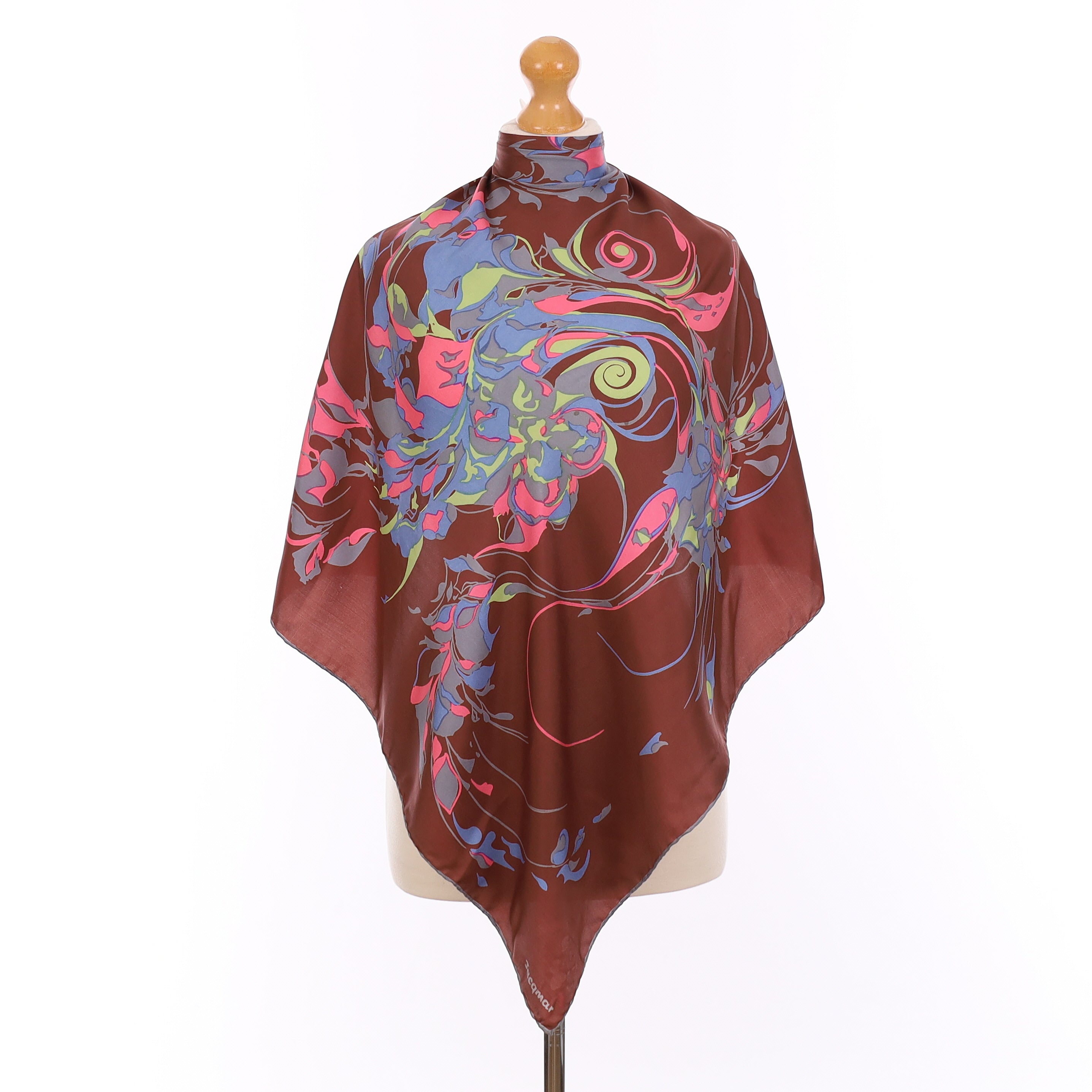 Jacqmar Burgundy Abstract Vintage Silk Scarf