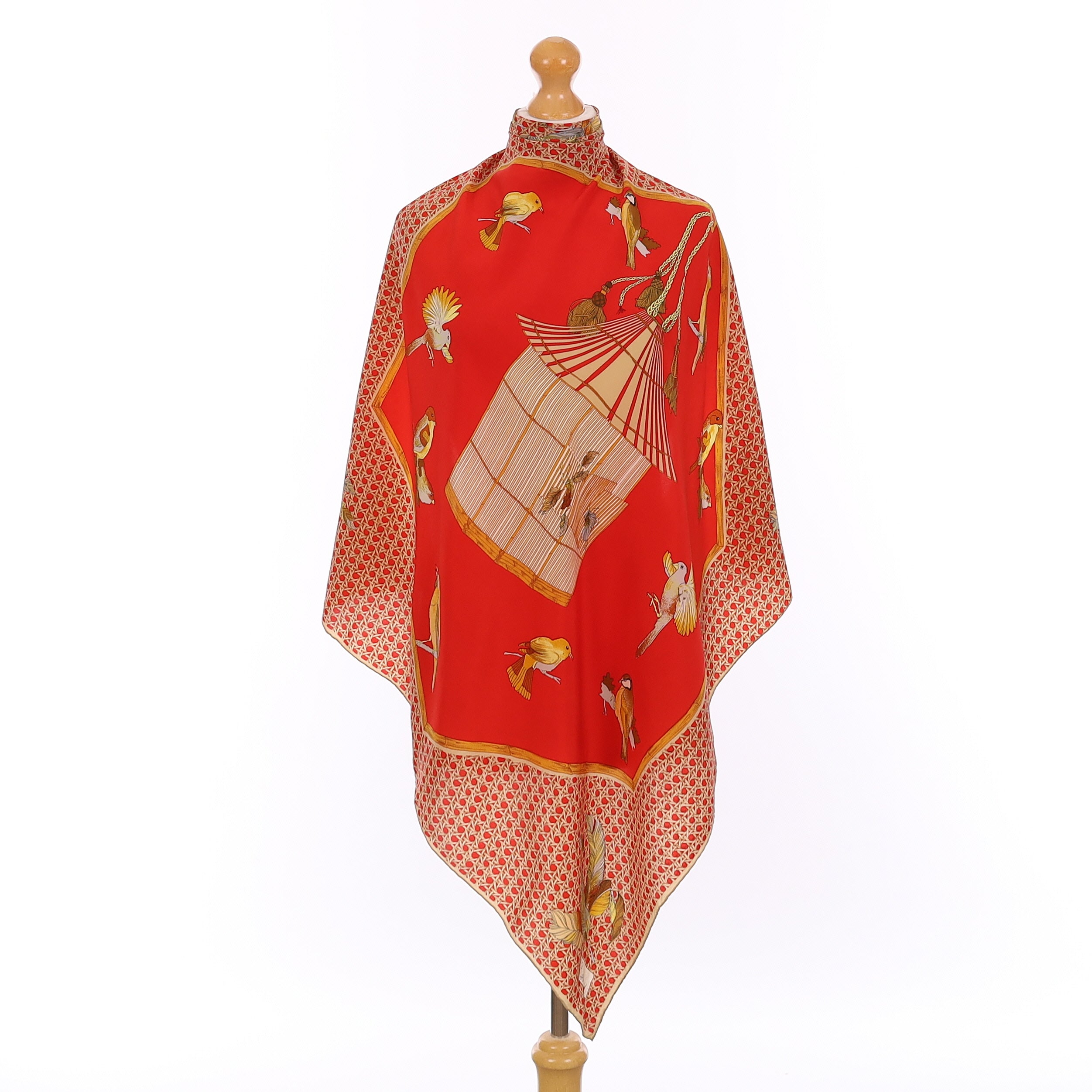Red Bird Cage Vintage Silk Scarf