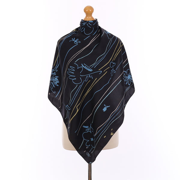 Liberty Navy Artistic Floral Vintage Silk Scarf