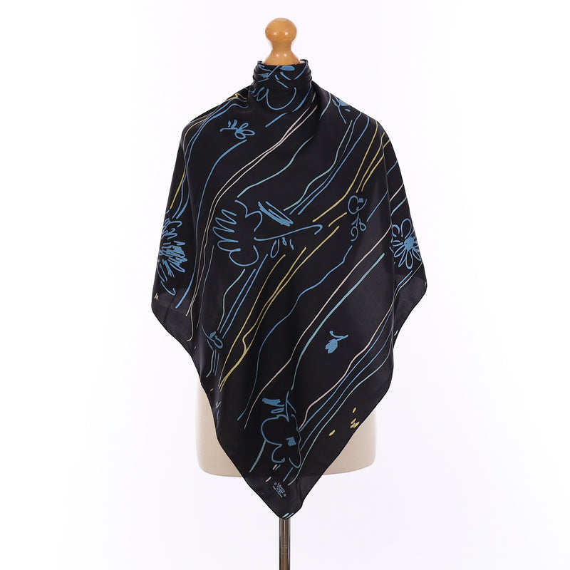 Liberty Navy Artistic Floral Vintage Silk Scarf