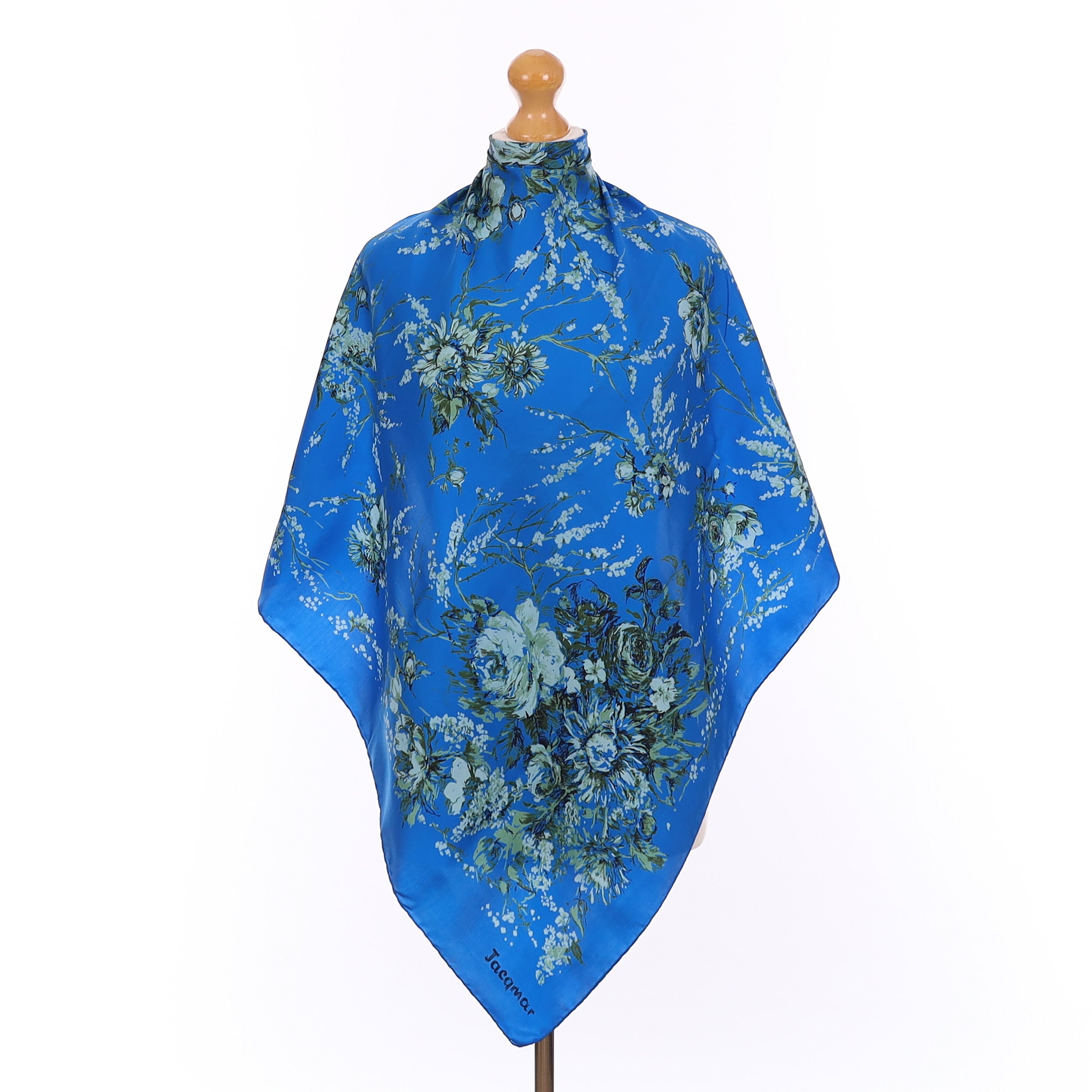 Jacqmar Electric Blue Floral Vintage Silk Scarf