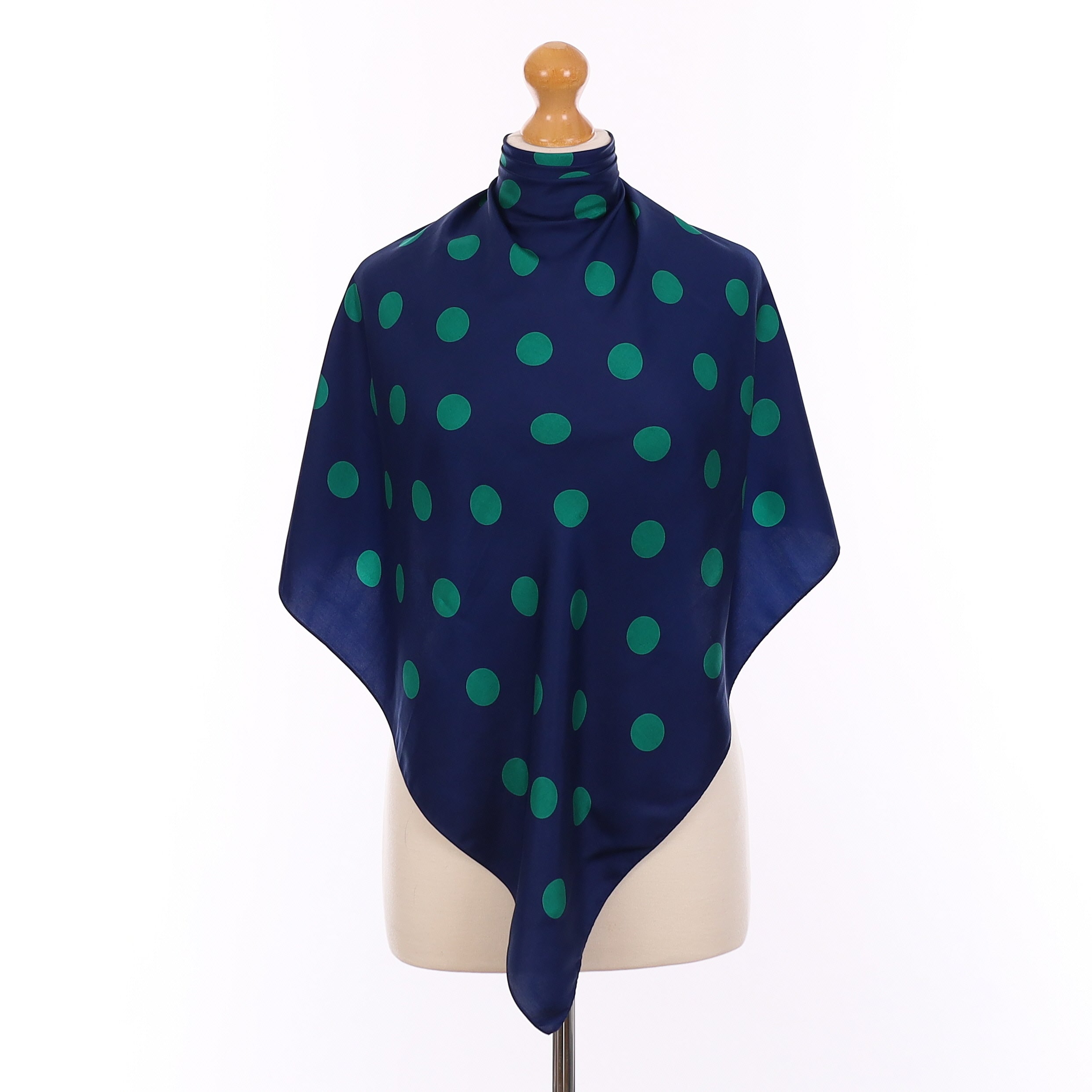 Pristine Kreier Navy and Green Spotted Vintage Silk Scarf