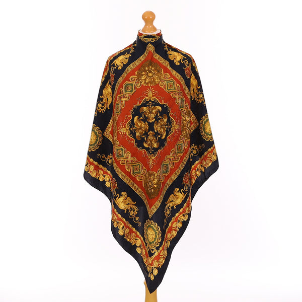 Pristine Black and Gold Baroque Vintage Silk Scarf