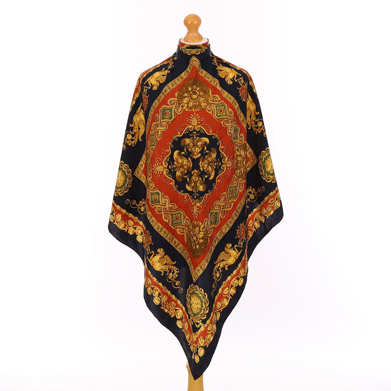 Pristine Black and Gold Baroque Vintage Silk Scarf