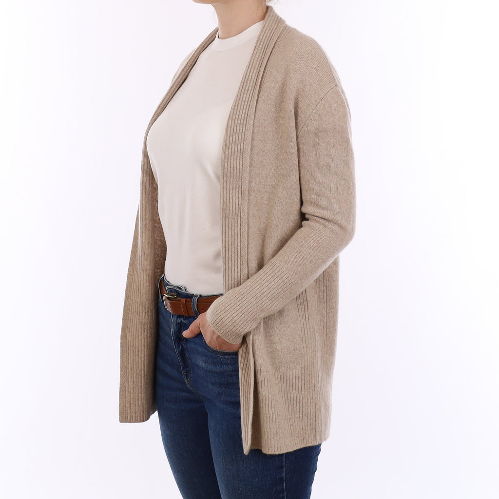 Fawn Heavy Knit Cashmere Edge to Edge Cardigan Small