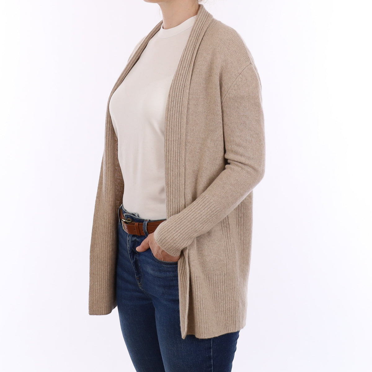 Fawn Heavy Knit Cashmere Edge to Edge Cardigan Small