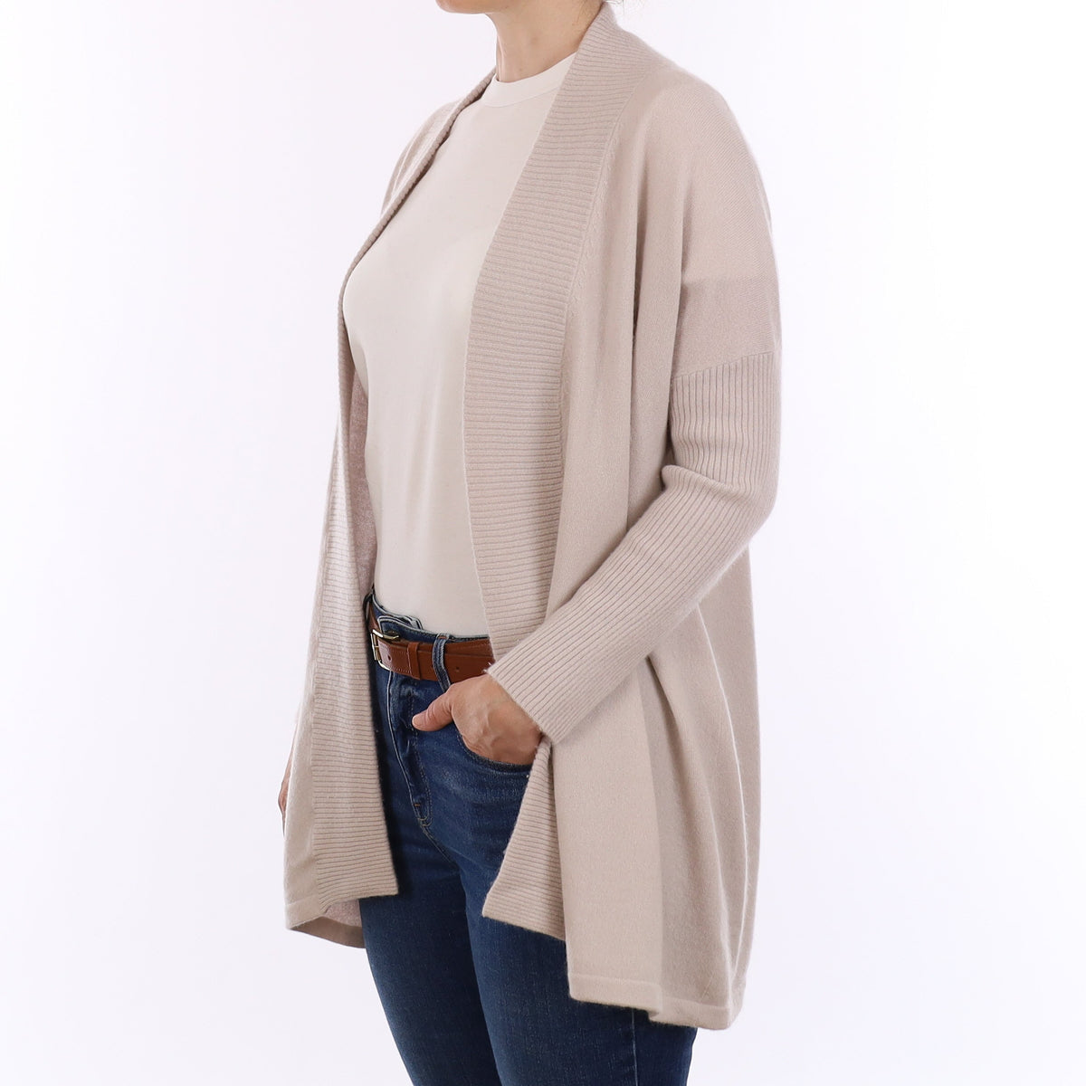 N Peal Frost Grey Cashmere Slouchy Edge to Edge Cardigan Small
