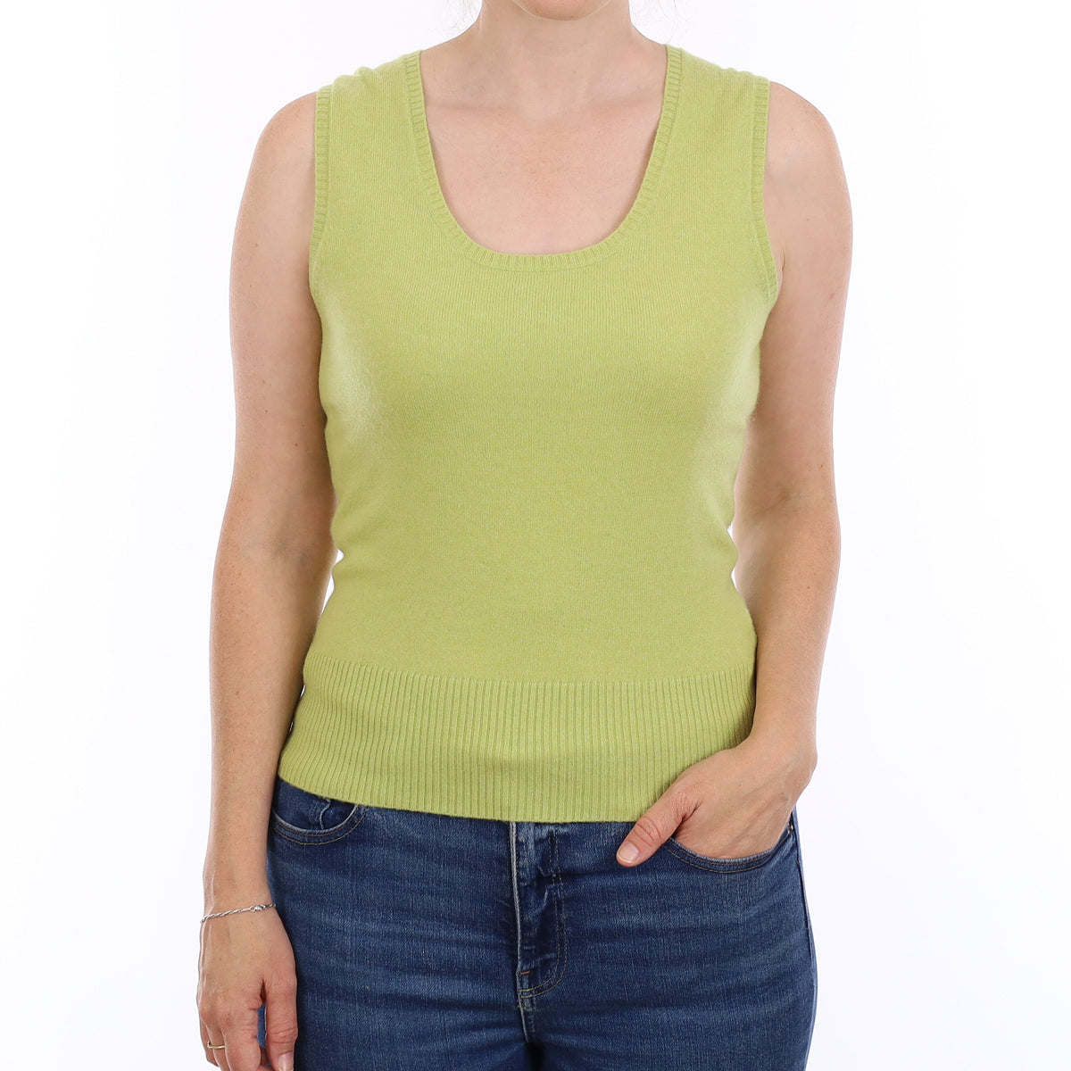 Lime Green Cashmere Scoop Neck Tank Top Small