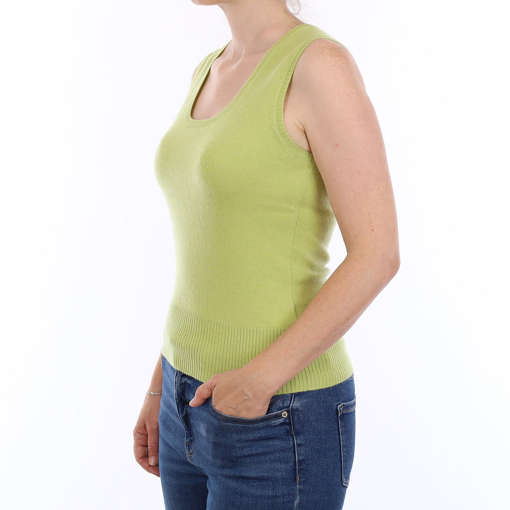Lime Green Cashmere Scoop Neck Tank Top Small