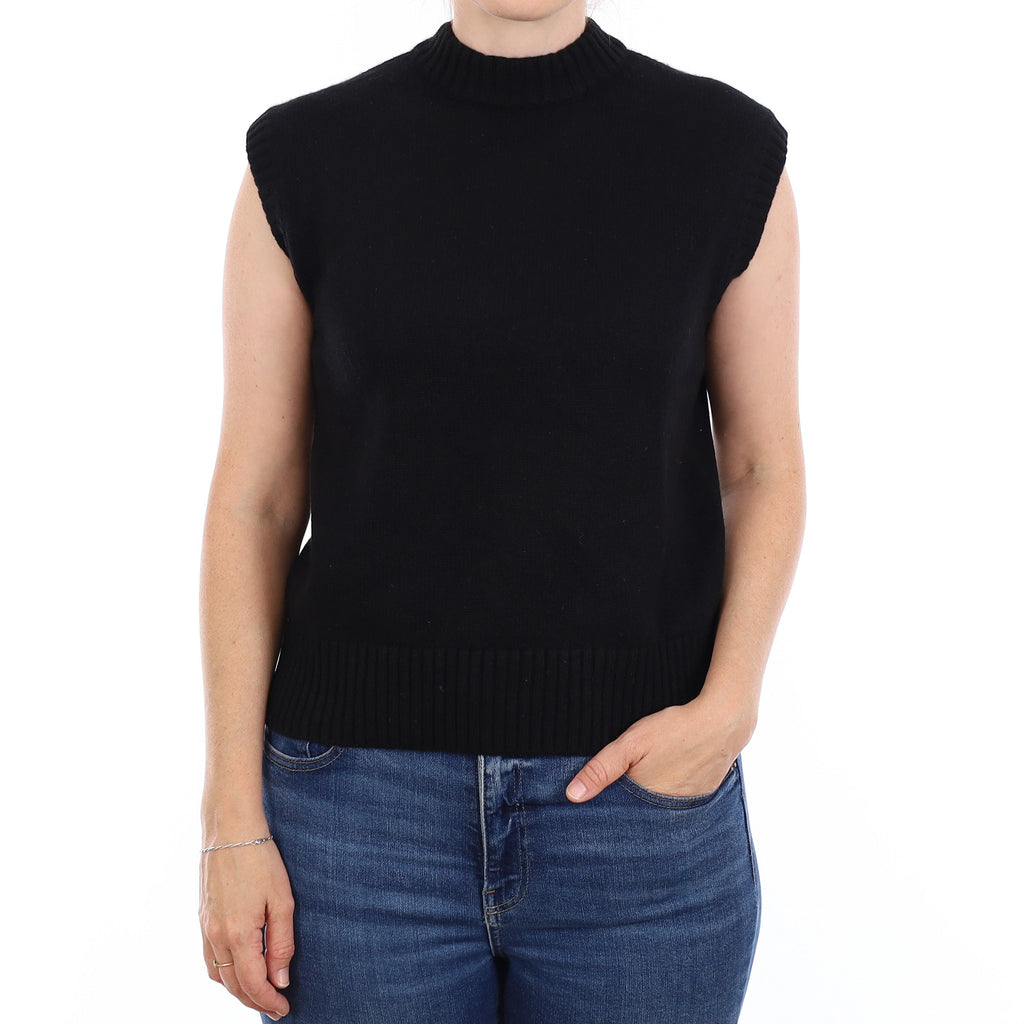 Black Chunky Cashmere Crew Neck Tank Top Small