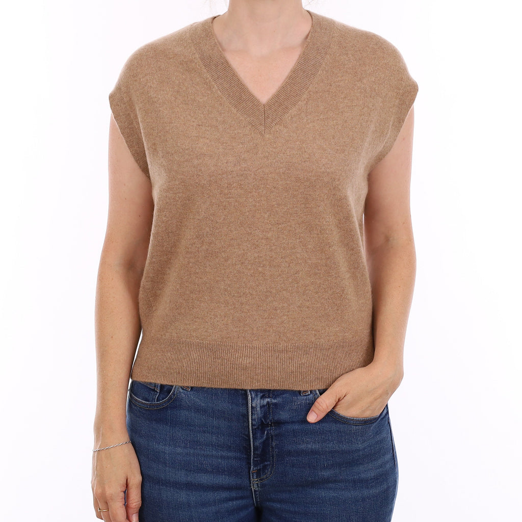 Caramel Cashmere V Neck Tank Top Jumper Small