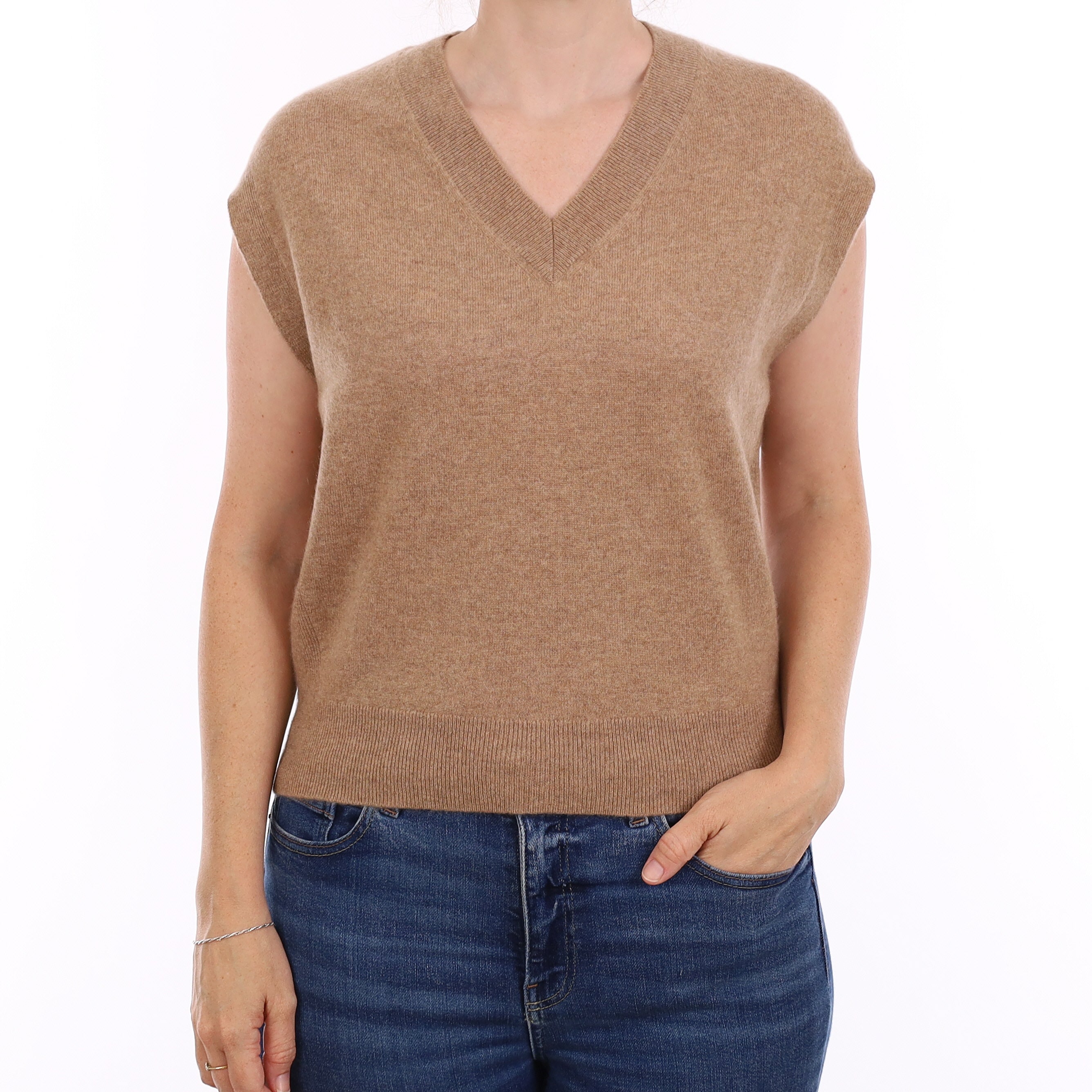 Caramel Cashmere V Neck Tank Top Jumper Small