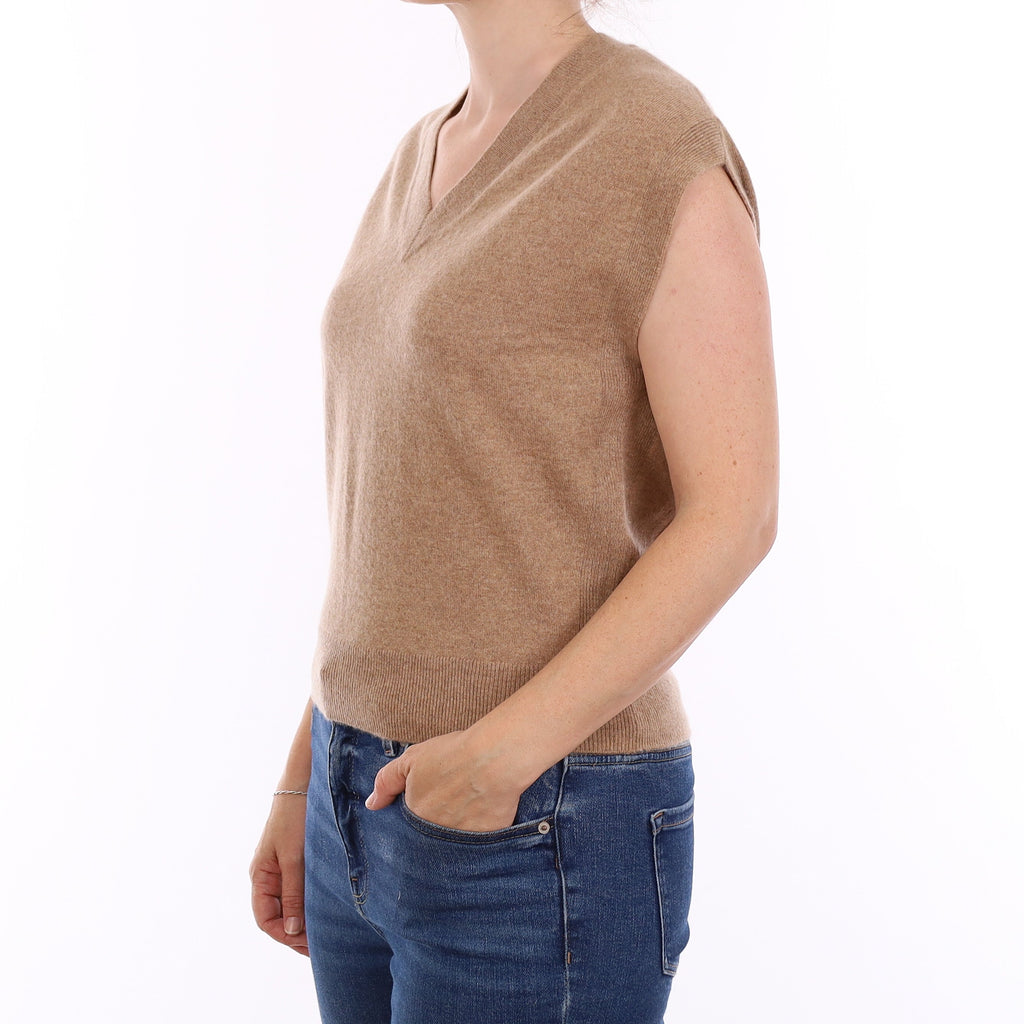 Caramel Cashmere V Neck Tank Top Jumper Small