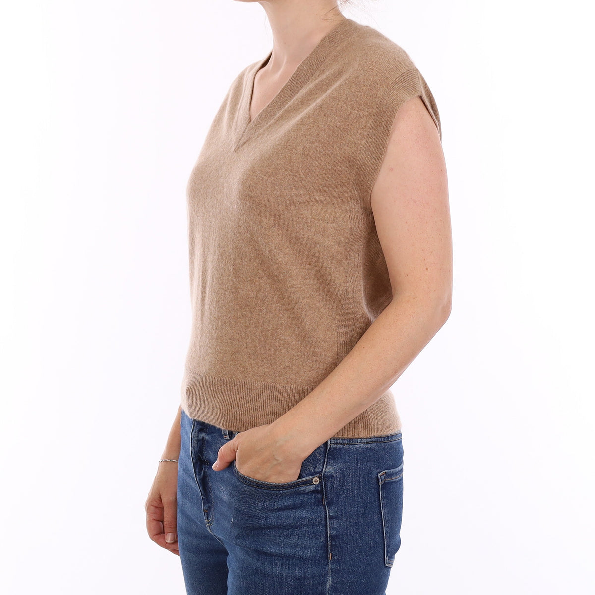 Caramel Cashmere V Neck Tank Top Jumper Small