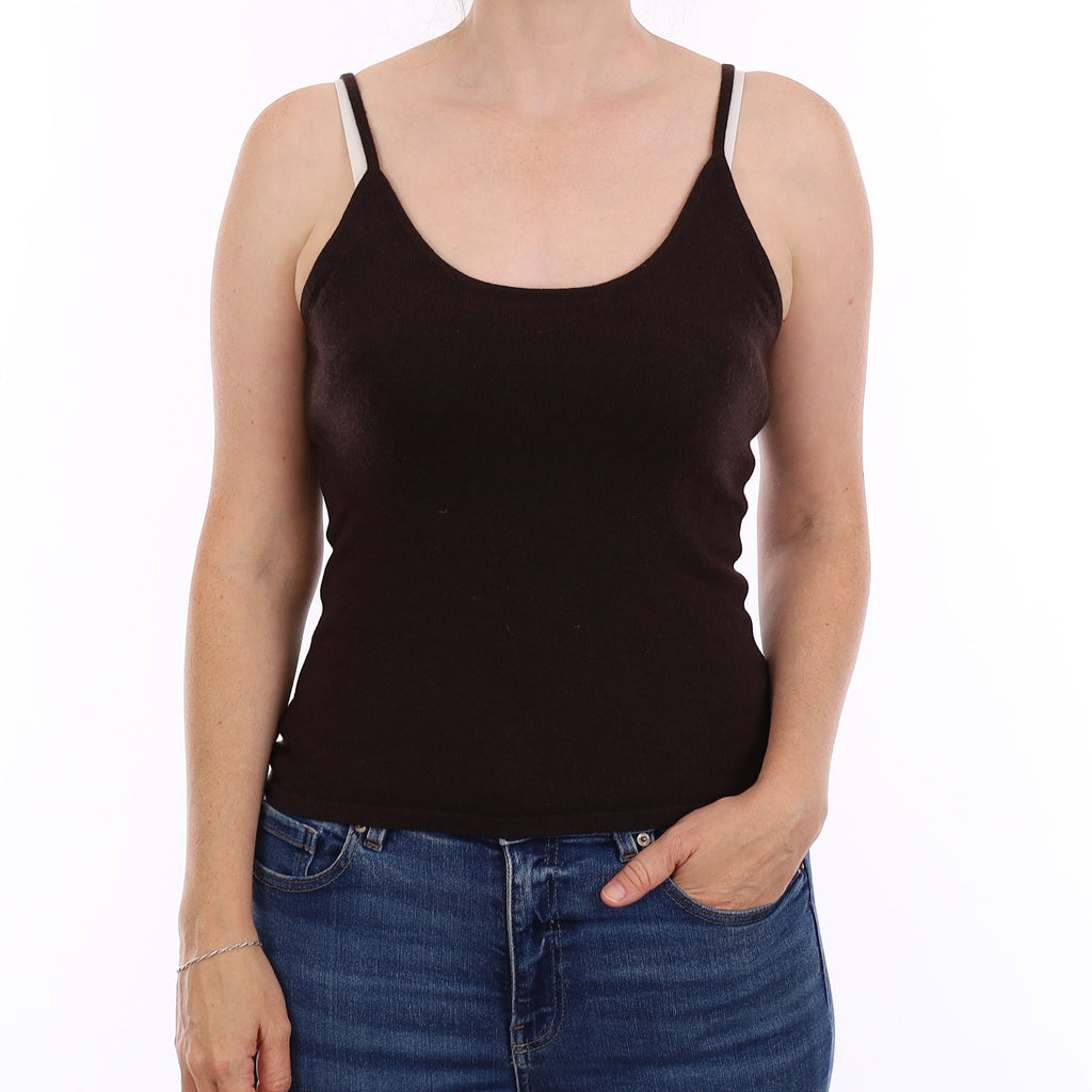 Coffee Brown Cashmere Vest Top Jumper Small