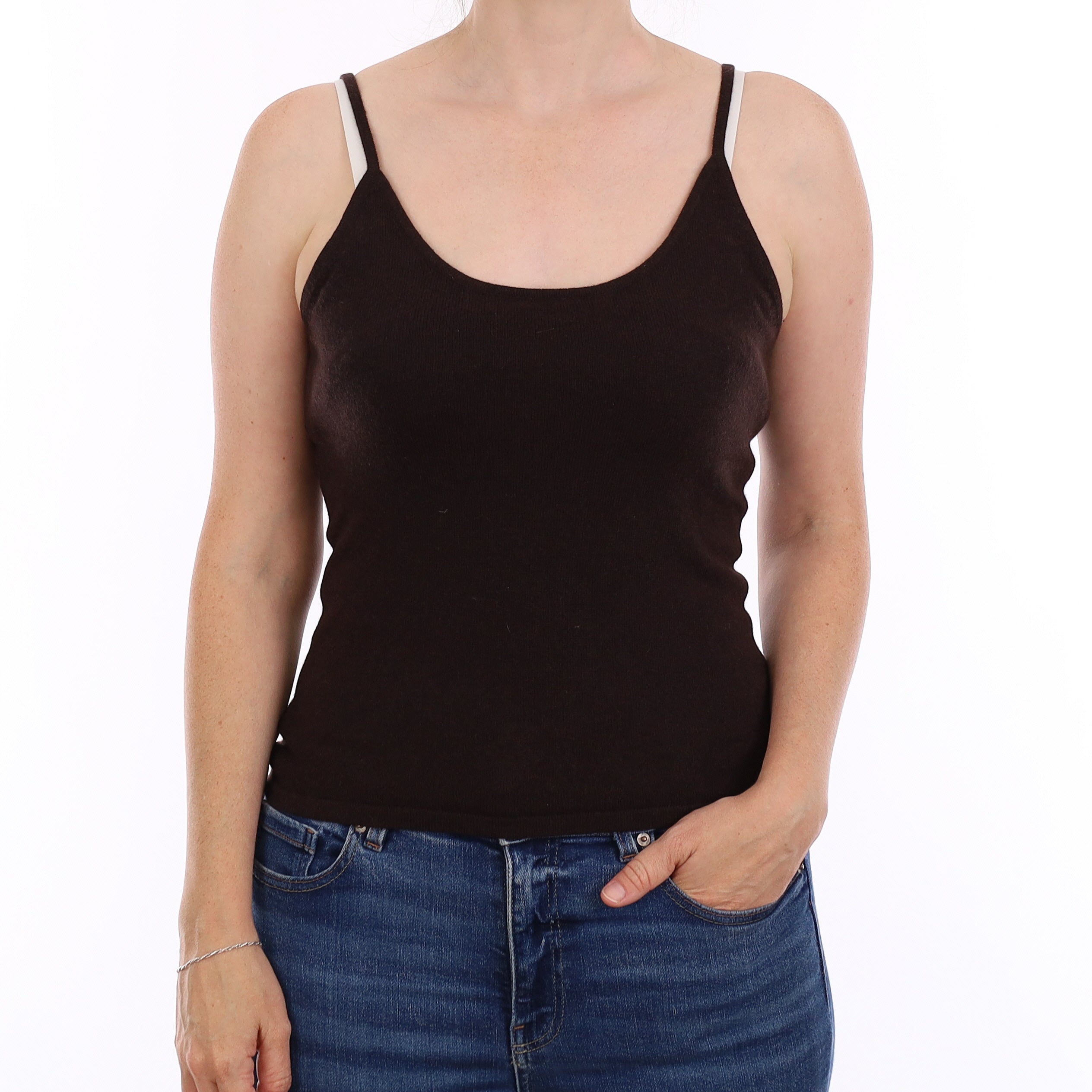 Coffee Brown Cashmere Vest Top Jumper Small