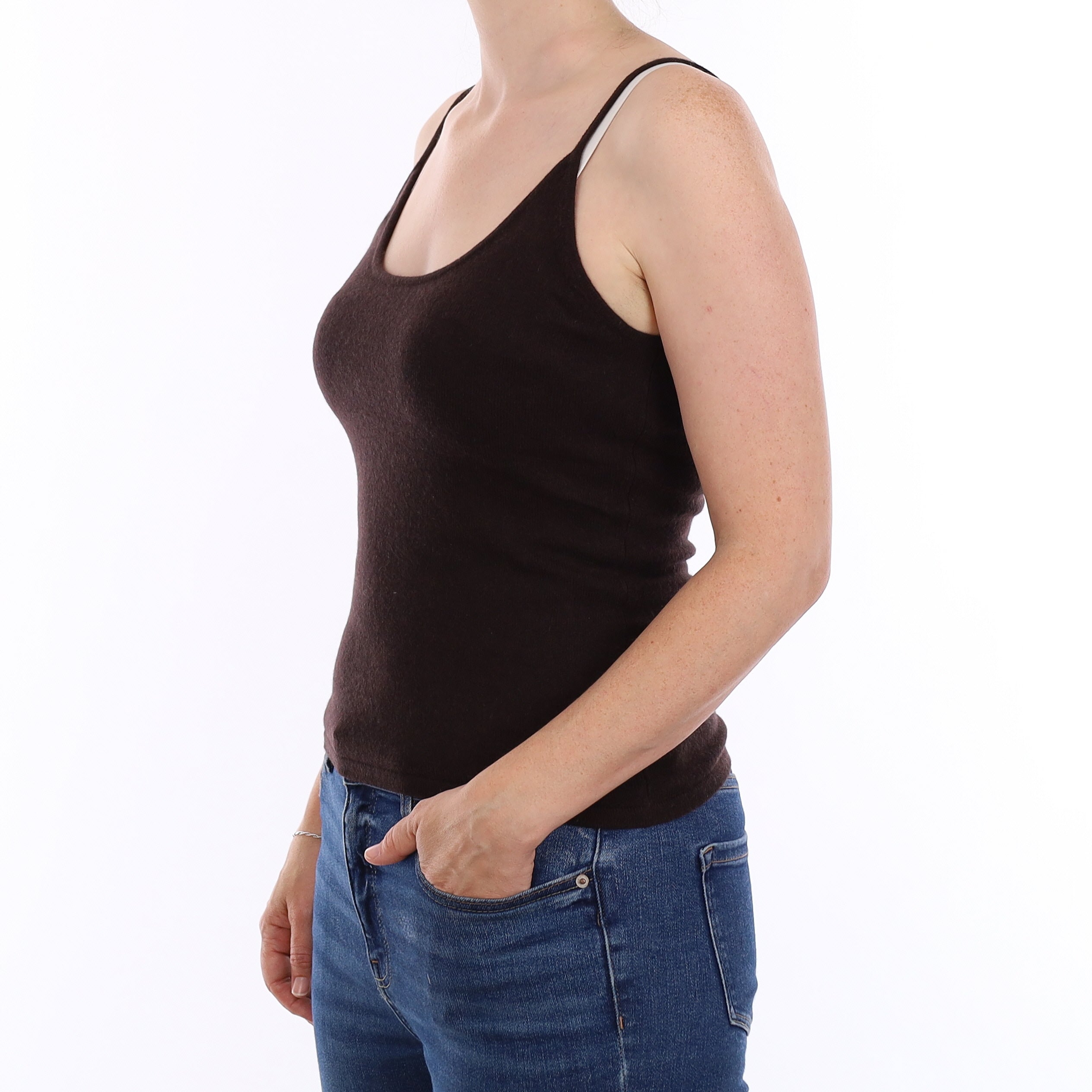 Coffee Brown Cashmere Vest Top Jumper Small