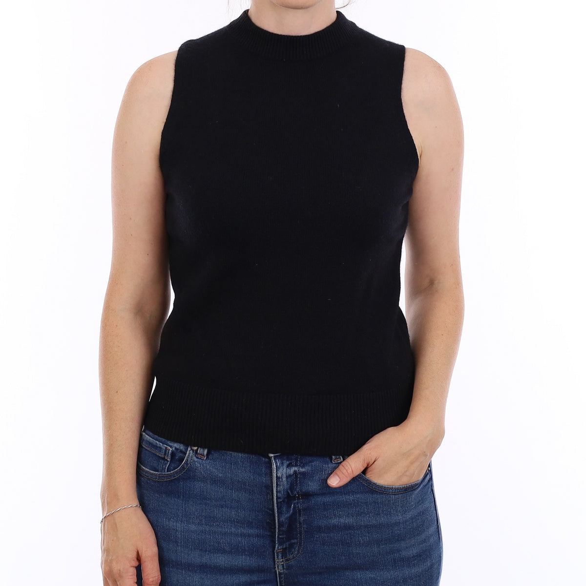 COS Black Cashmere Crew Neck Tank Top Jumper Small