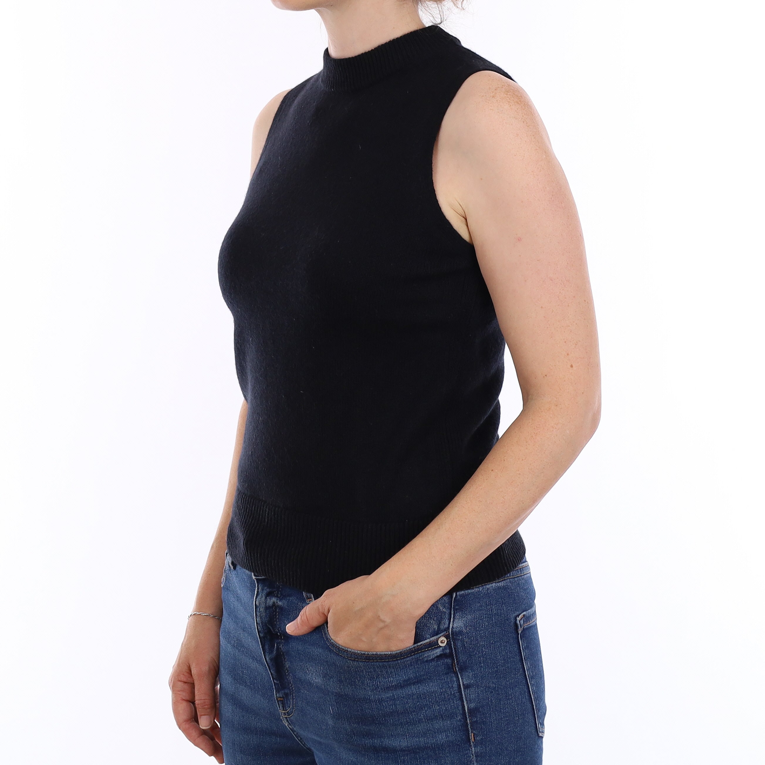 COS Black Cashmere Crew Neck Tank Top Jumper Small