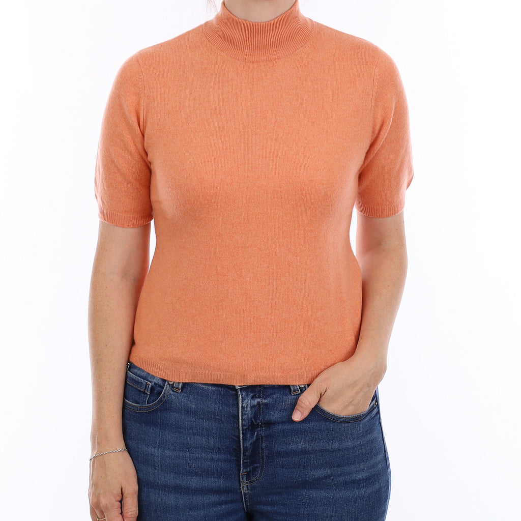 Apricot Orange Cashmere Short Sleeve Turtleneck Jumper Small