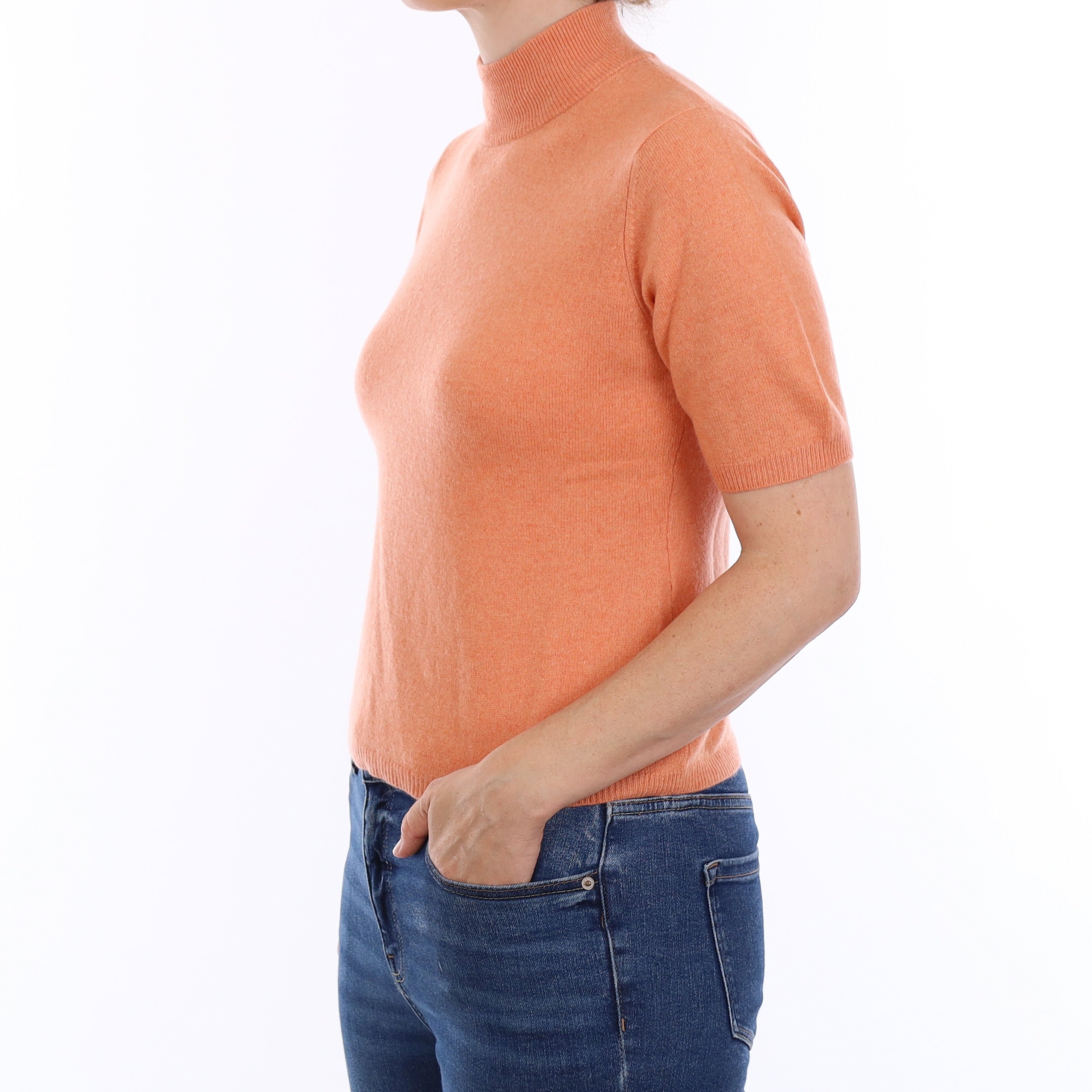Apricot Orange Cashmere Short Sleeve Turtleneck Jumper Small