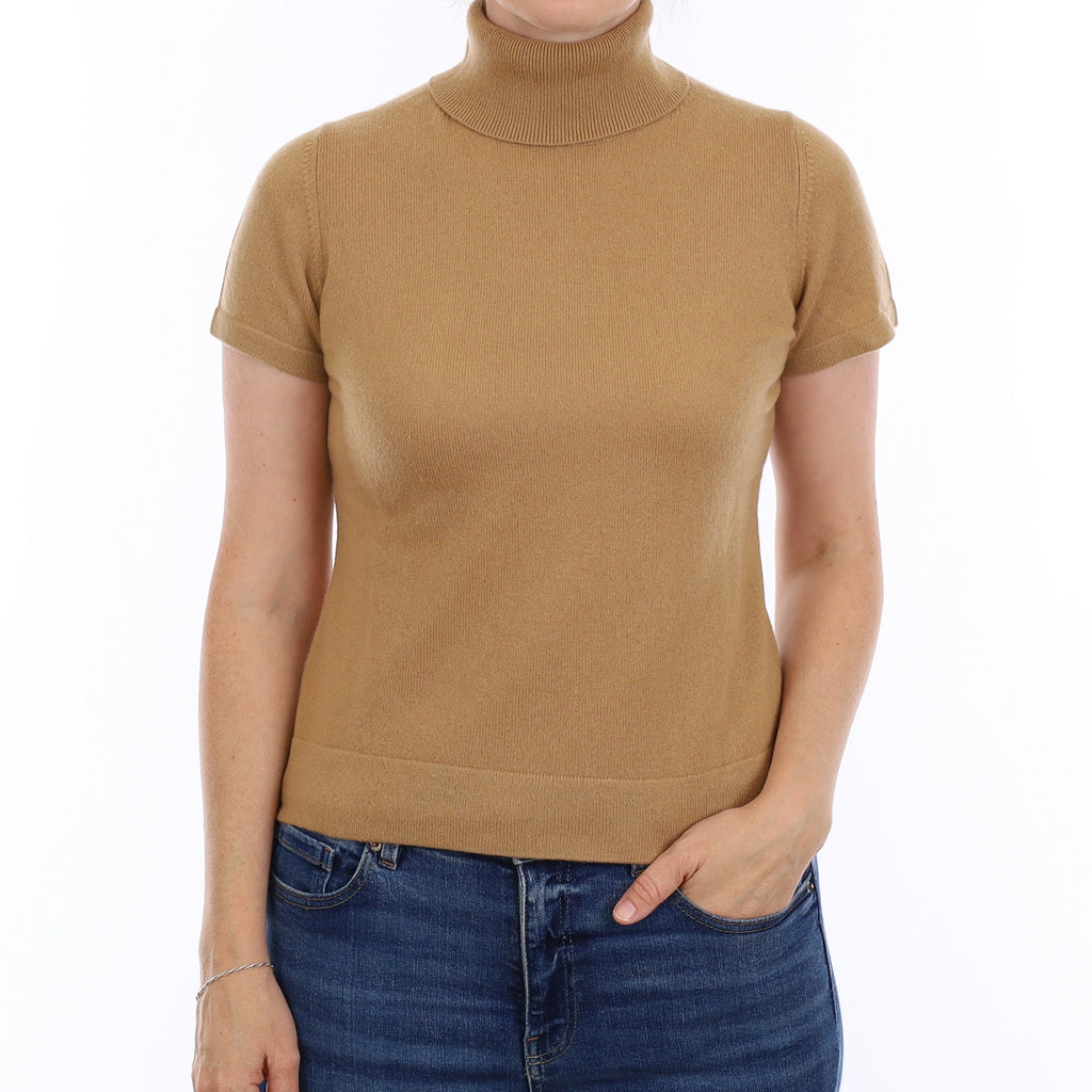 Butterscotch Cashmere Short Sleeve Polo Neck Jumper Small