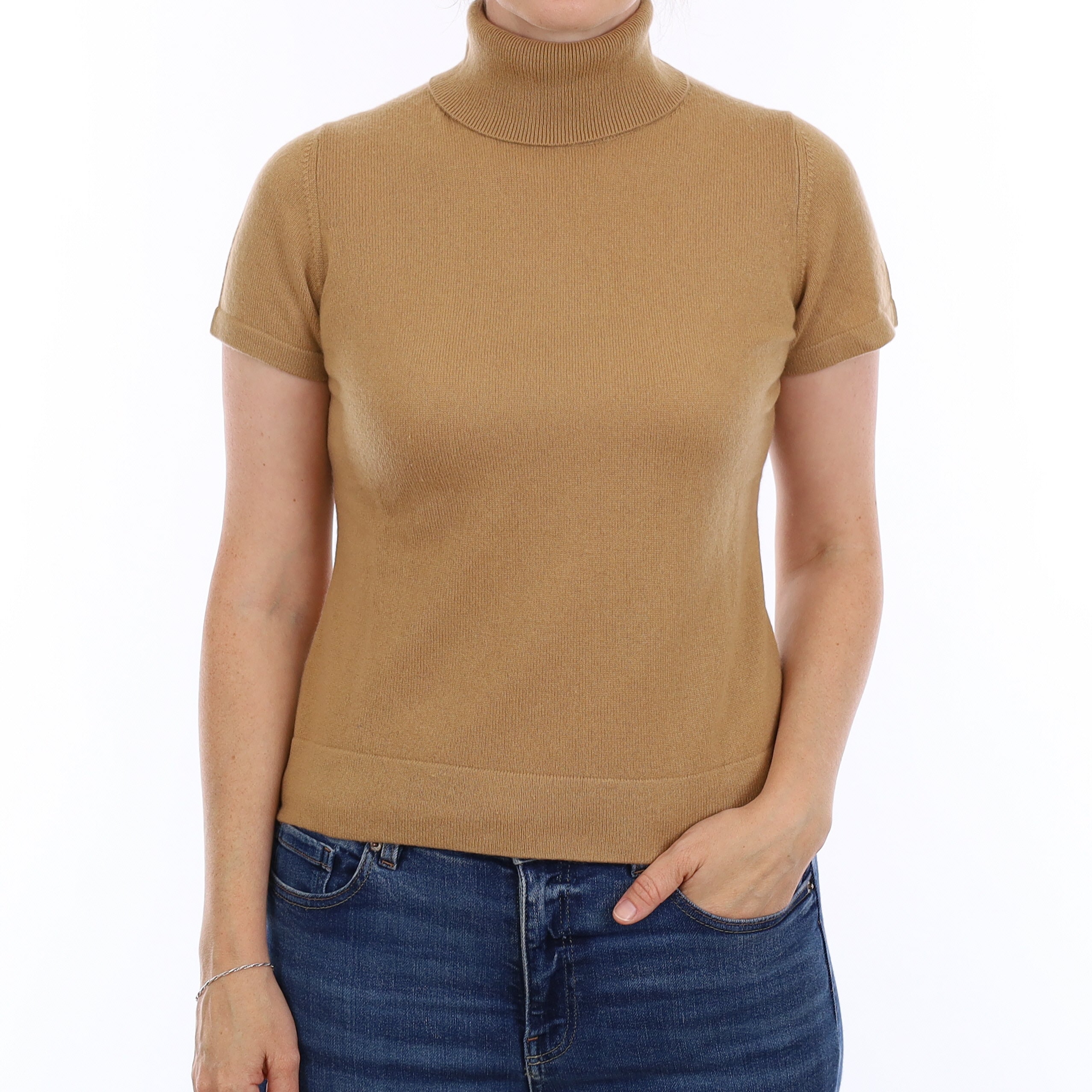 Butterscotch Cashmere Short Sleeve Polo Neck Jumper Small