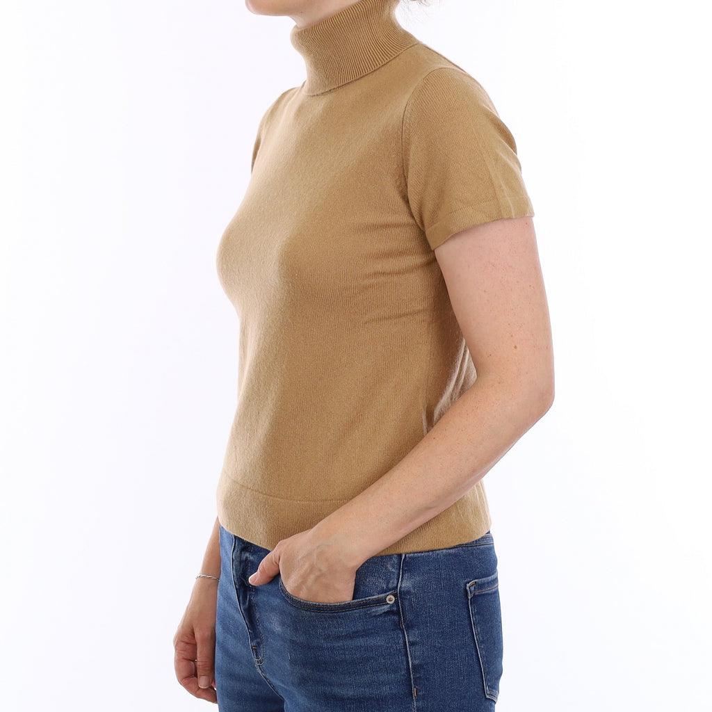Butterscotch Cashmere Short Sleeve Polo Neck Jumper Small