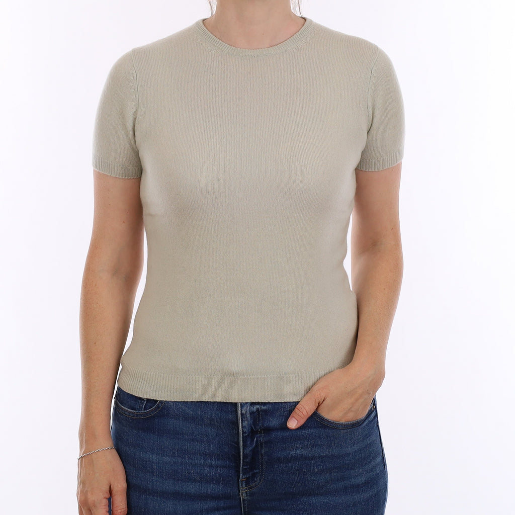 Soft Mint Cashmere Short Sleeve Crew Neck Jumper Small